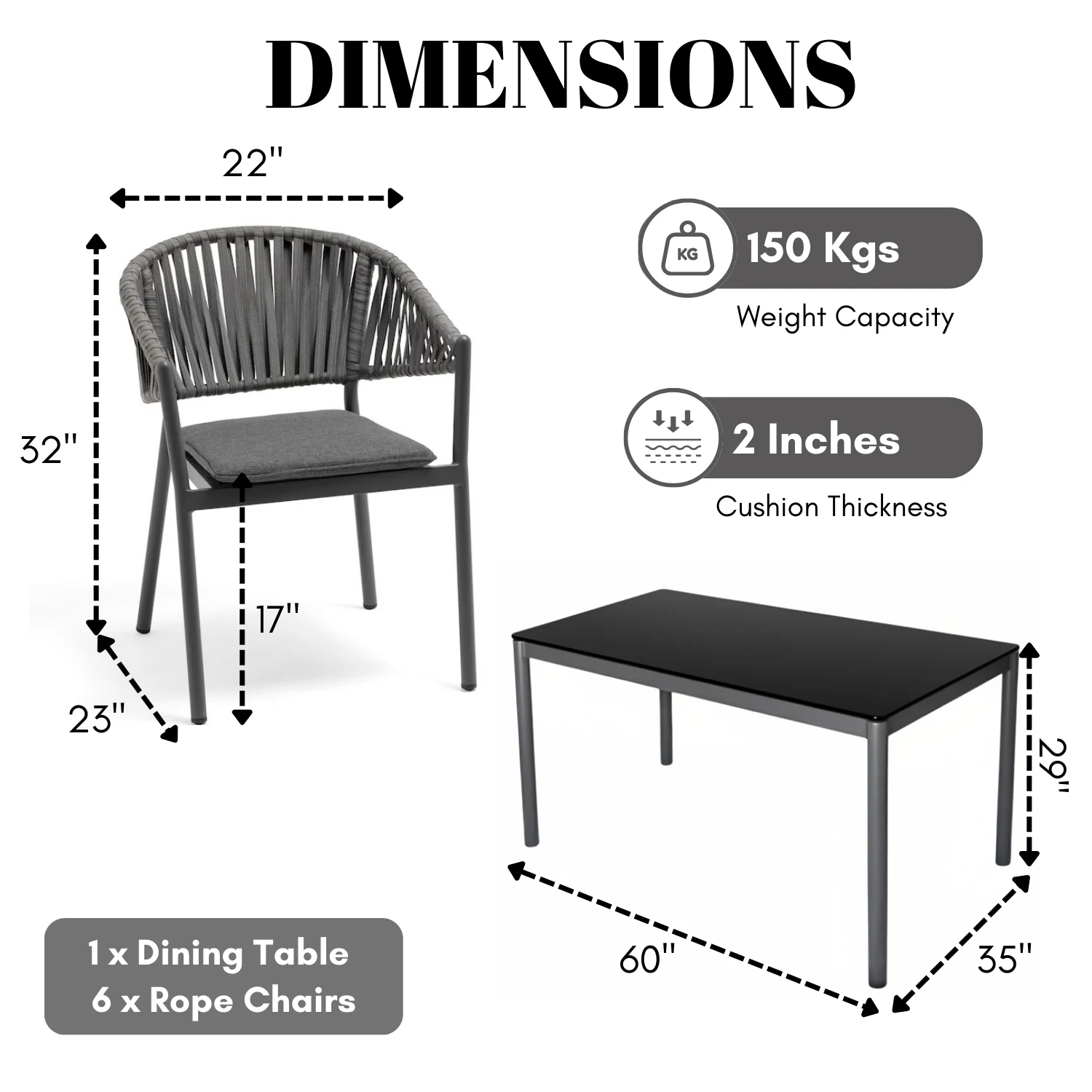 All Weather Resistant 7-Piece Outdoor Dining Set (Grey) - Image 2