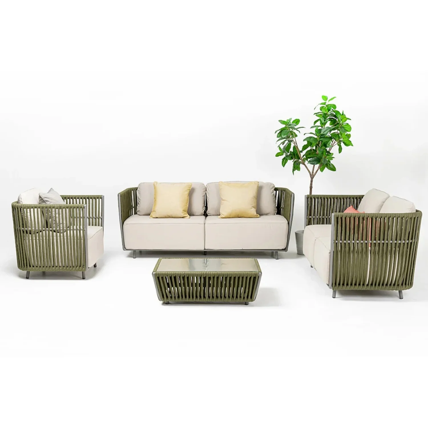 All-Weather Rope 5 Seater Sofa Set With Glass Top Table - Image 5