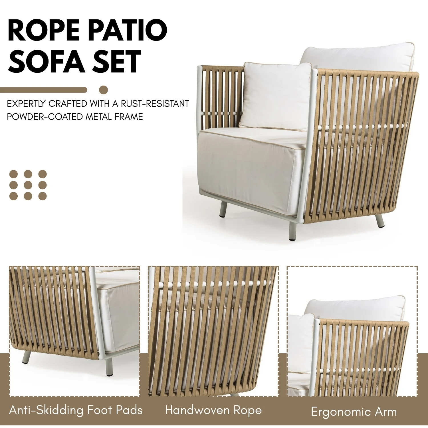 All-Weather Rope 4- Seater Sofa Set With Glass Top Table - Image 6