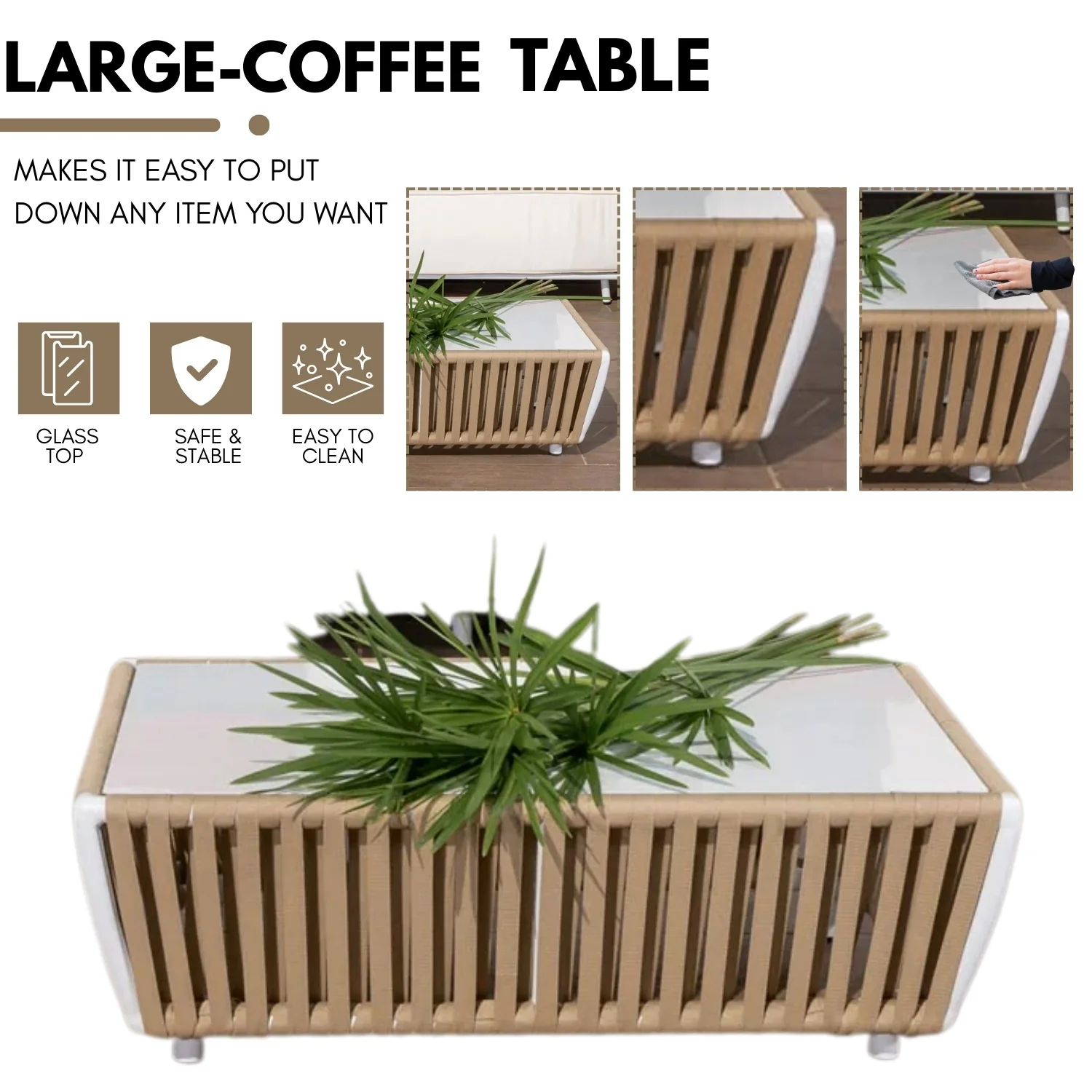 All-Weather Rope 4- Seater Sofa Set With Glass Top Table - Image 8