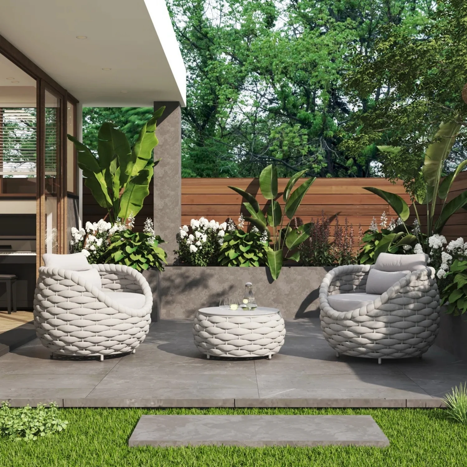 Bird’s Nest Shape 3-Piece Hand-Woven Rope Patio Set