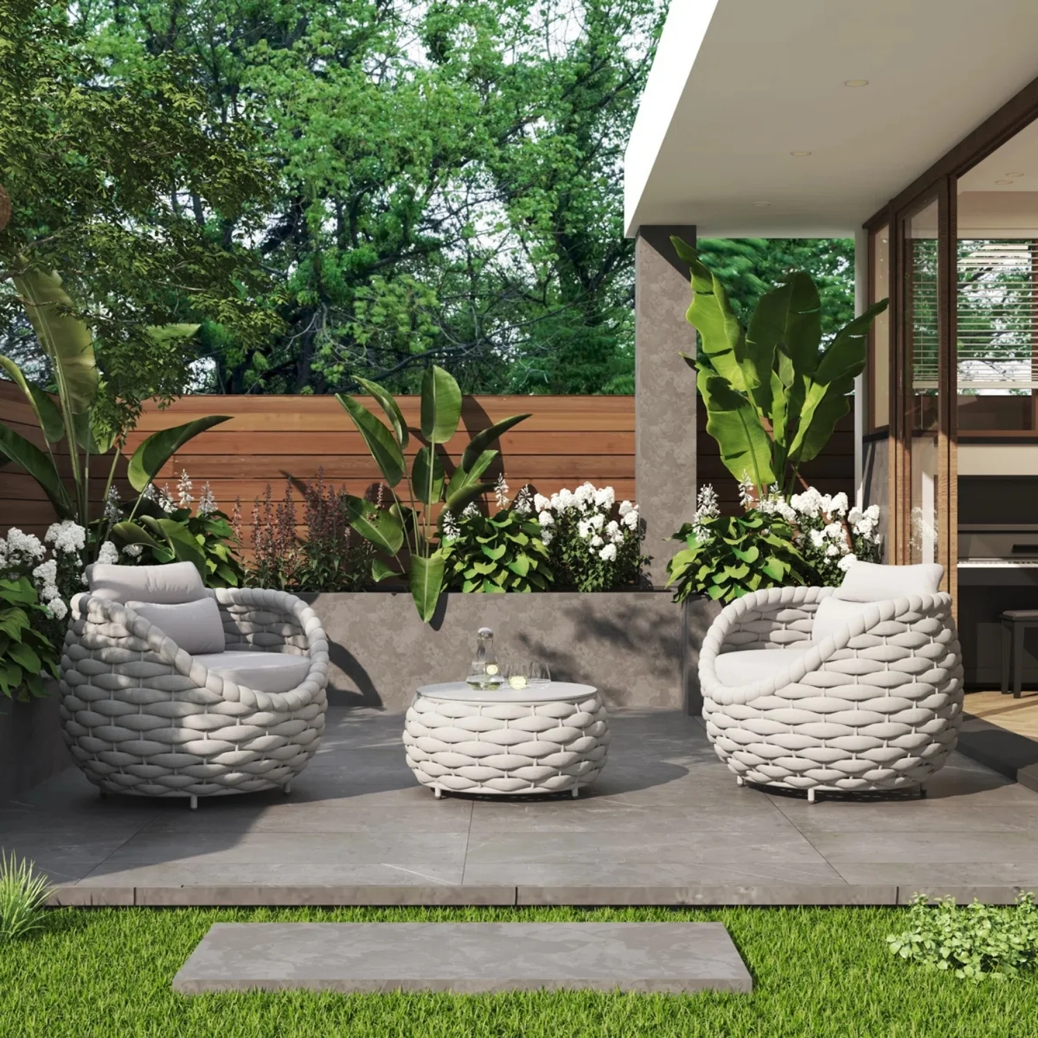 Bird’s Nest Shape 3-Piece Hand-Woven Rope Patio Set - Image 12