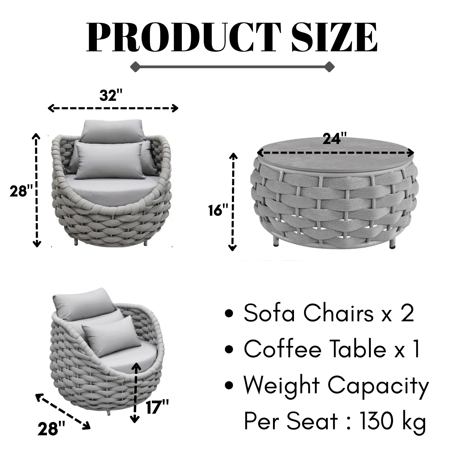 Bird’s Nest Shape 3-Piece Hand-Woven Rope Patio Set - Image 2