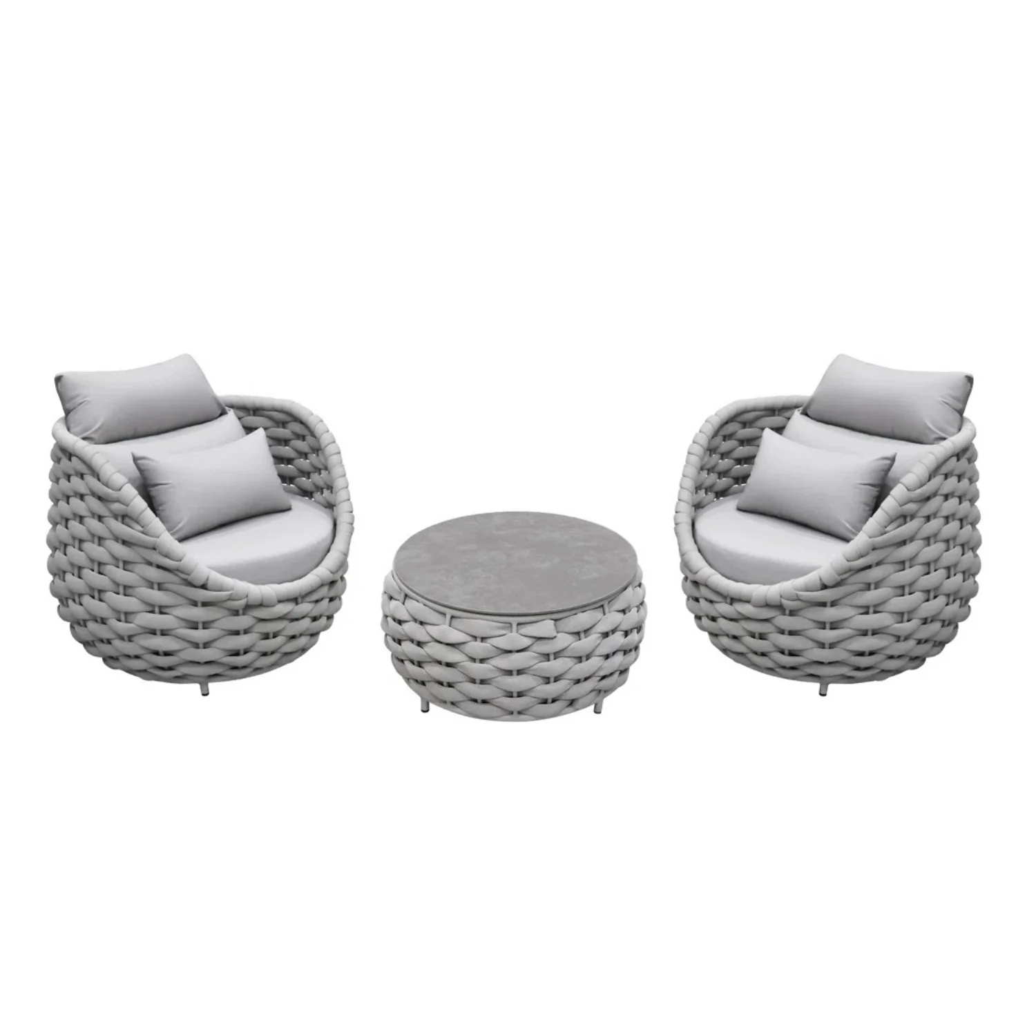 Bird’s Nest Shape 3-Piece Hand-Woven Rope Patio Set - Image 4