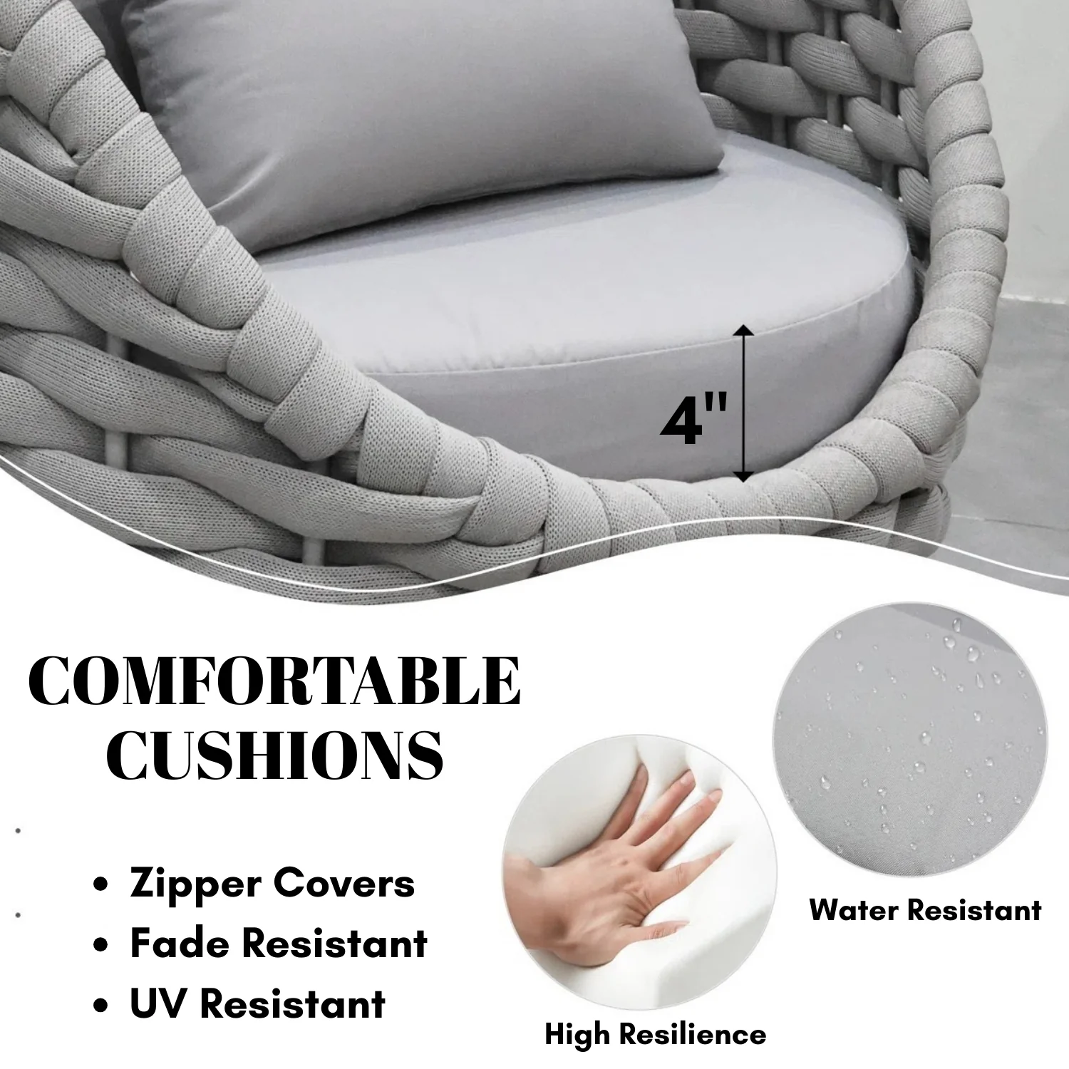 Bird’s Nest Shape 3-Piece Hand-Woven Rope Patio Set - Image 6