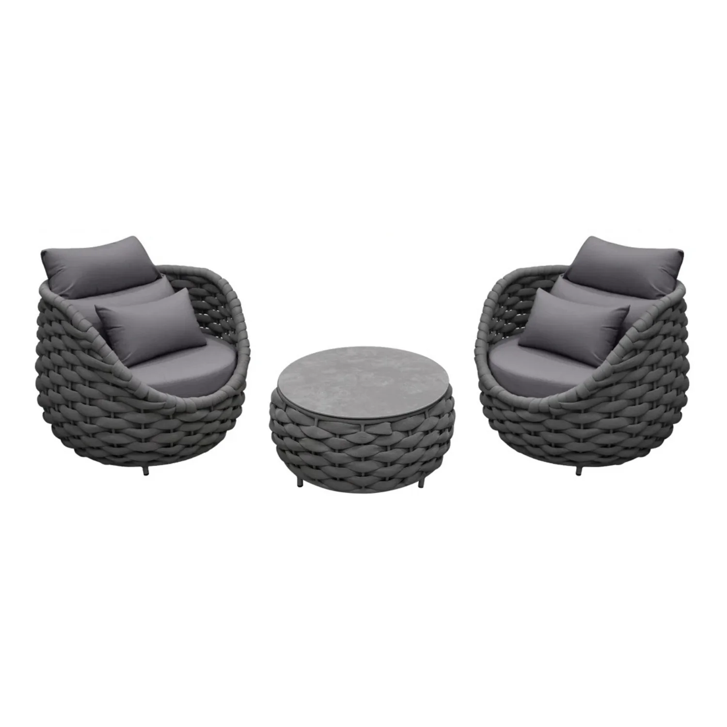 Bird’s Nest Shape 3-Piece Hand-Woven Rope Patio Set - Image 4