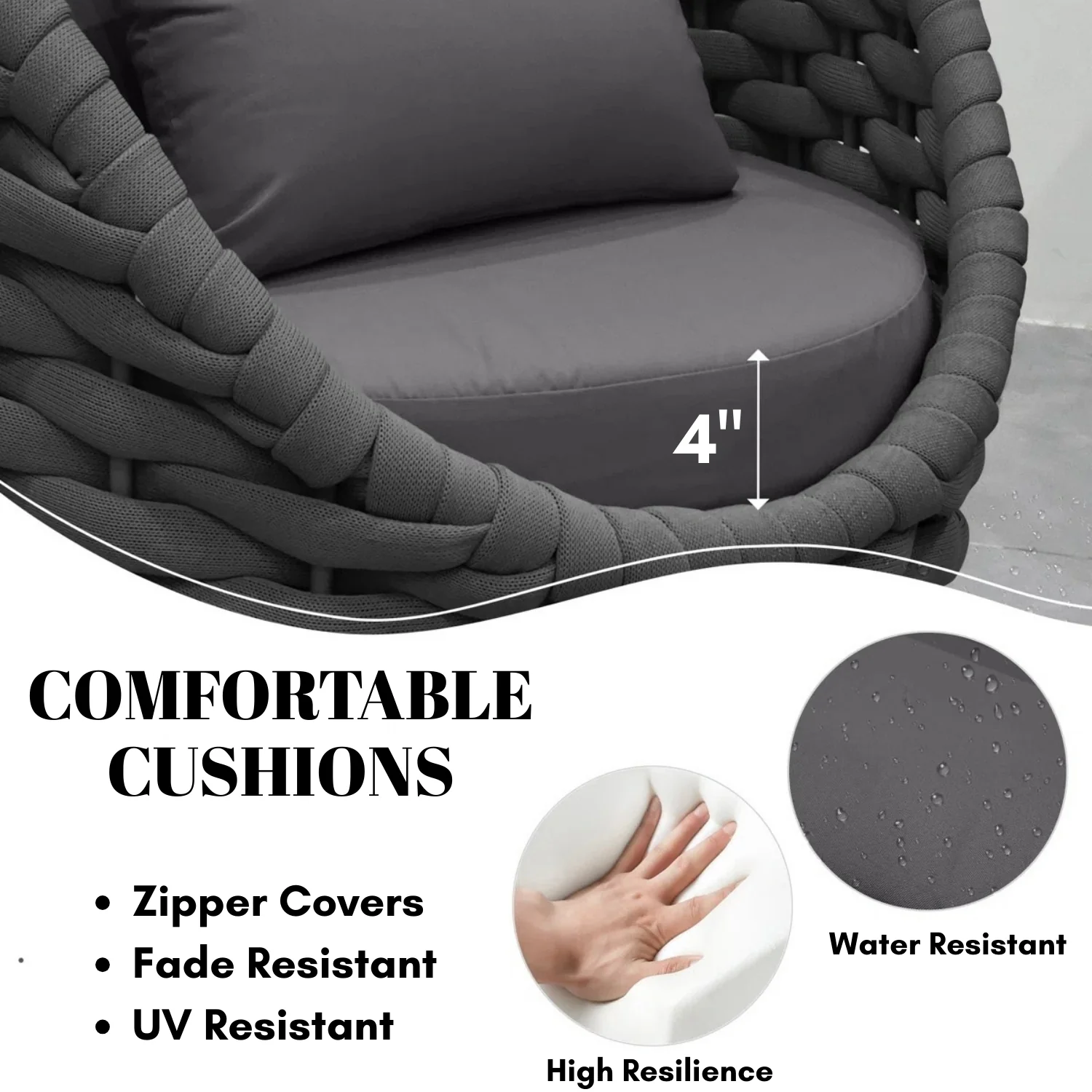 Bird’s Nest Shape 3-Piece Hand-Woven Rope Patio Set - Image 6
