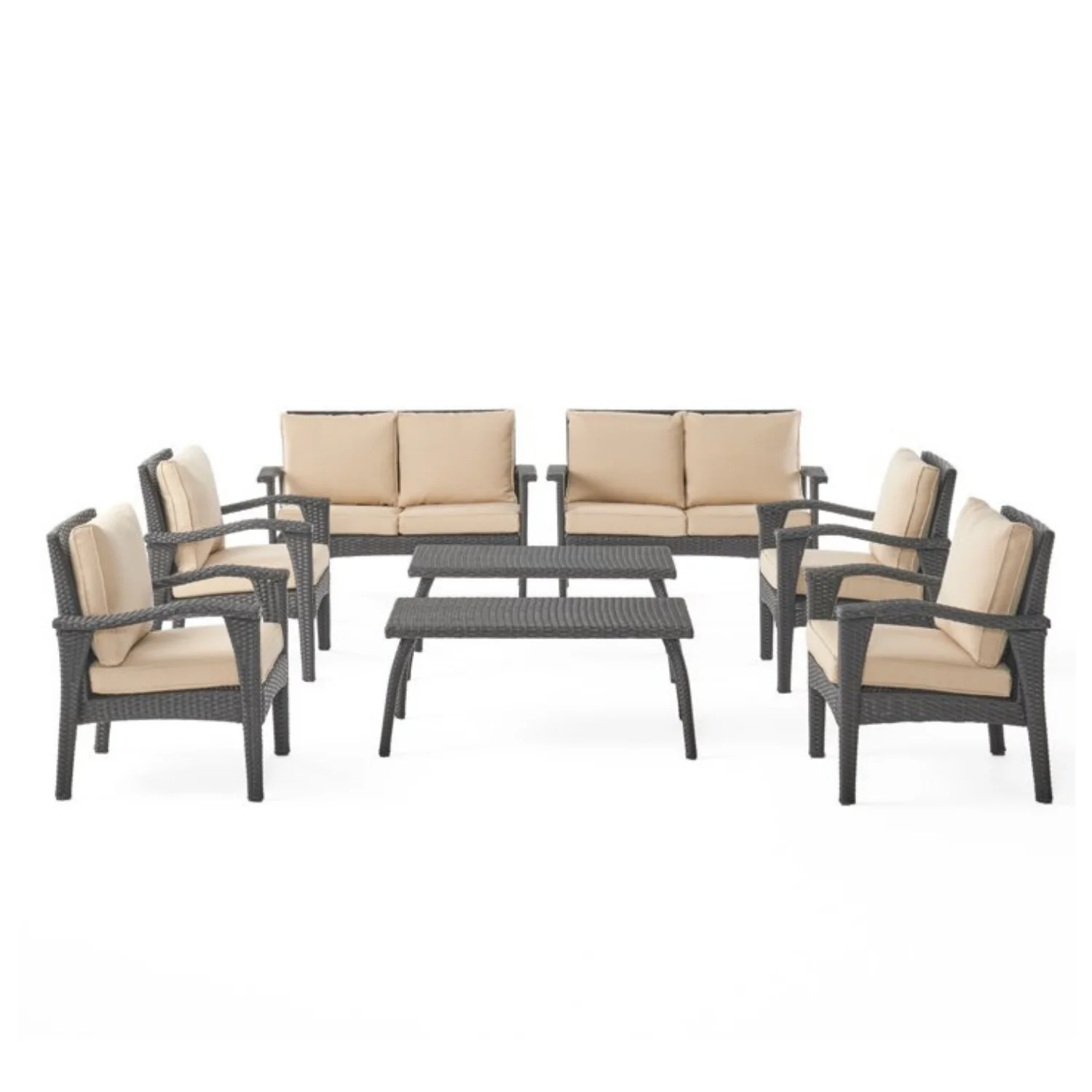 Dark Brown 8 Seater Outdoor Wicker Conversation Set - Image 13