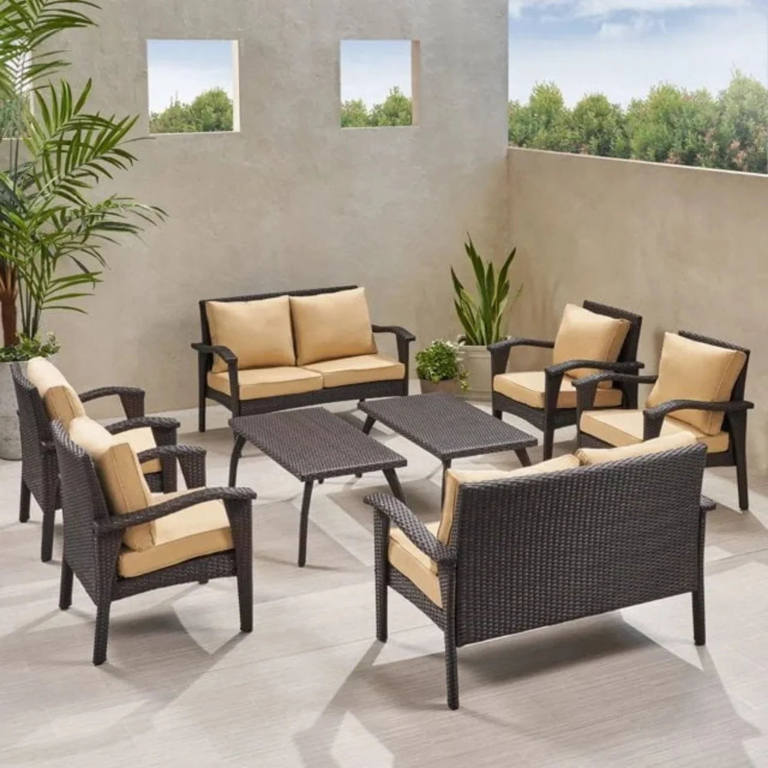 Dark Brown 8 Seater Outdoor Wicker Conversation Set - Image 15