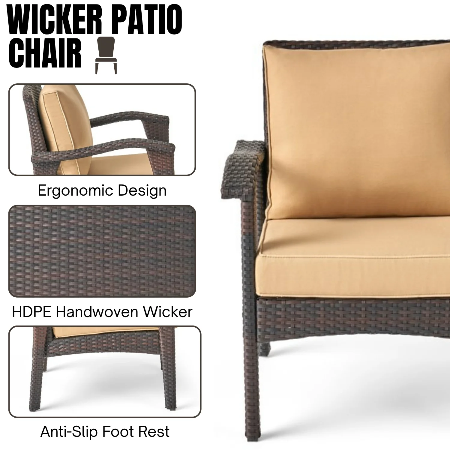 Dark Brown 8 Seater Outdoor Wicker Conversation Set - Image 5