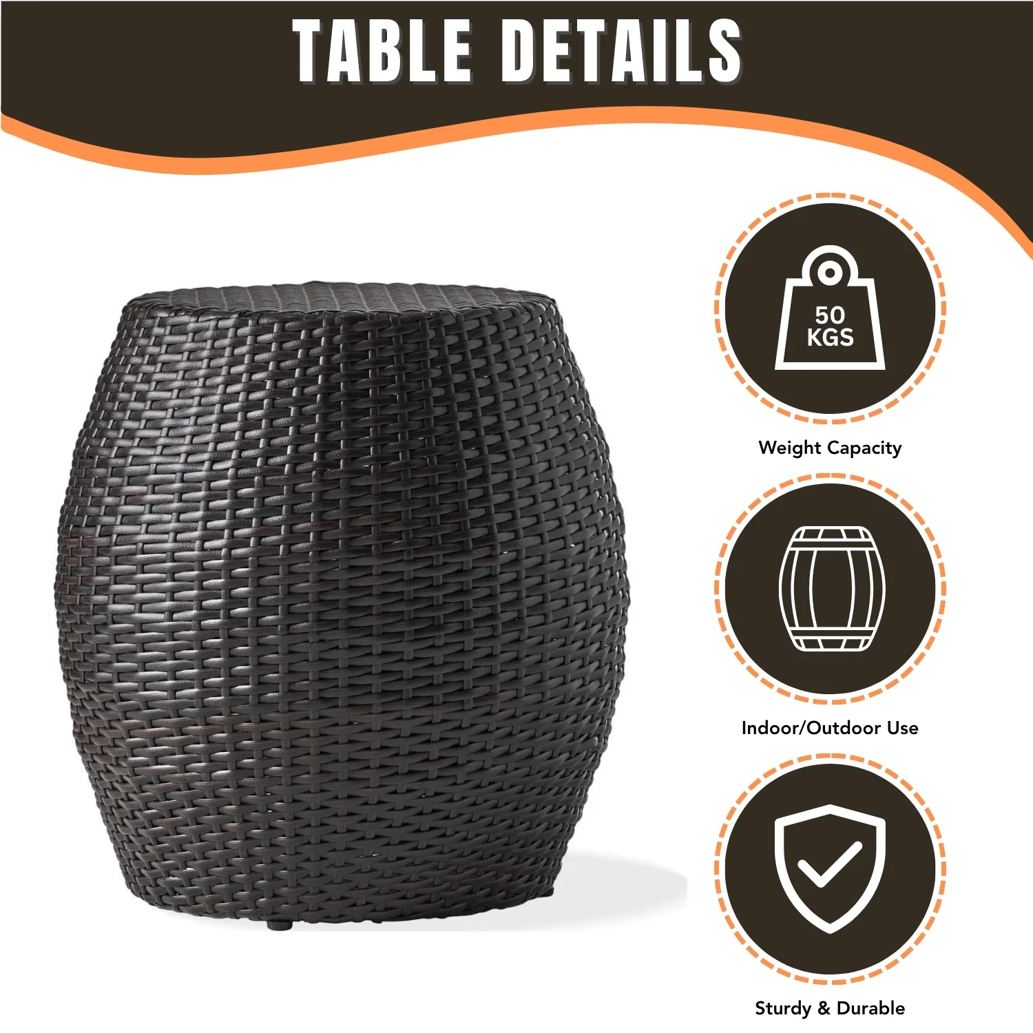 Dark Brown Rattan Damru Accent Table for Patio - Image 5