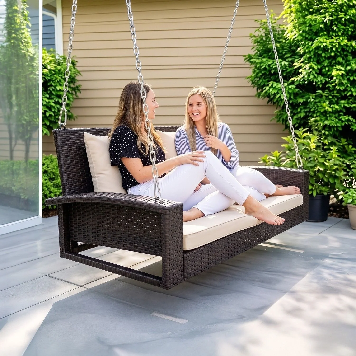 Dark Brown Rattan Wicker Two Seater Sofa Swing - Image 8