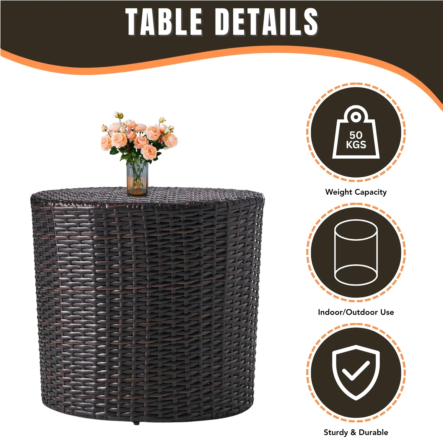 Dark Brown Wicker Garden Bistro End Table - Image 5