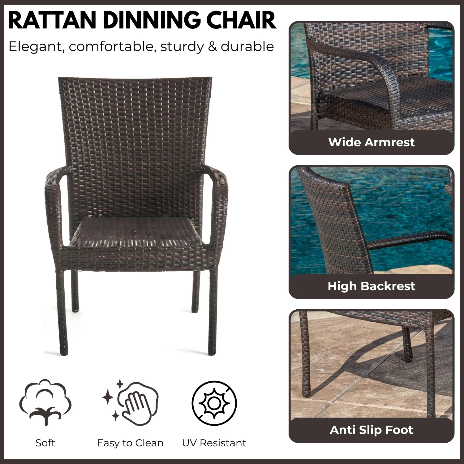Outdoor All-Weather Resistant Rattan Wicker 5-Piece Dining Set (Dark Brown) - Image 5