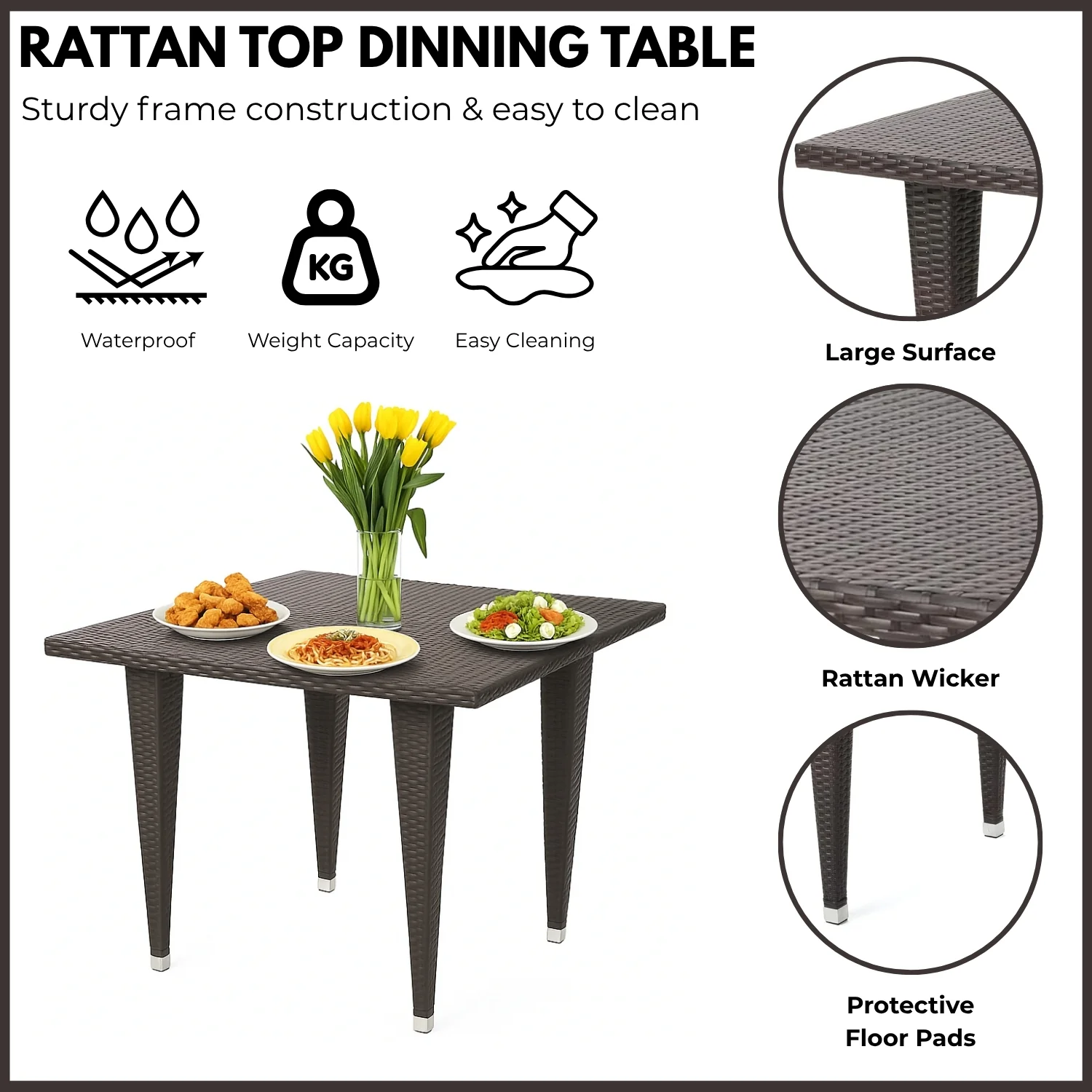 Outdoor All-Weather Resistant Rattan Wicker 5-Piece Dining Set (Dark Brown) - Image 6