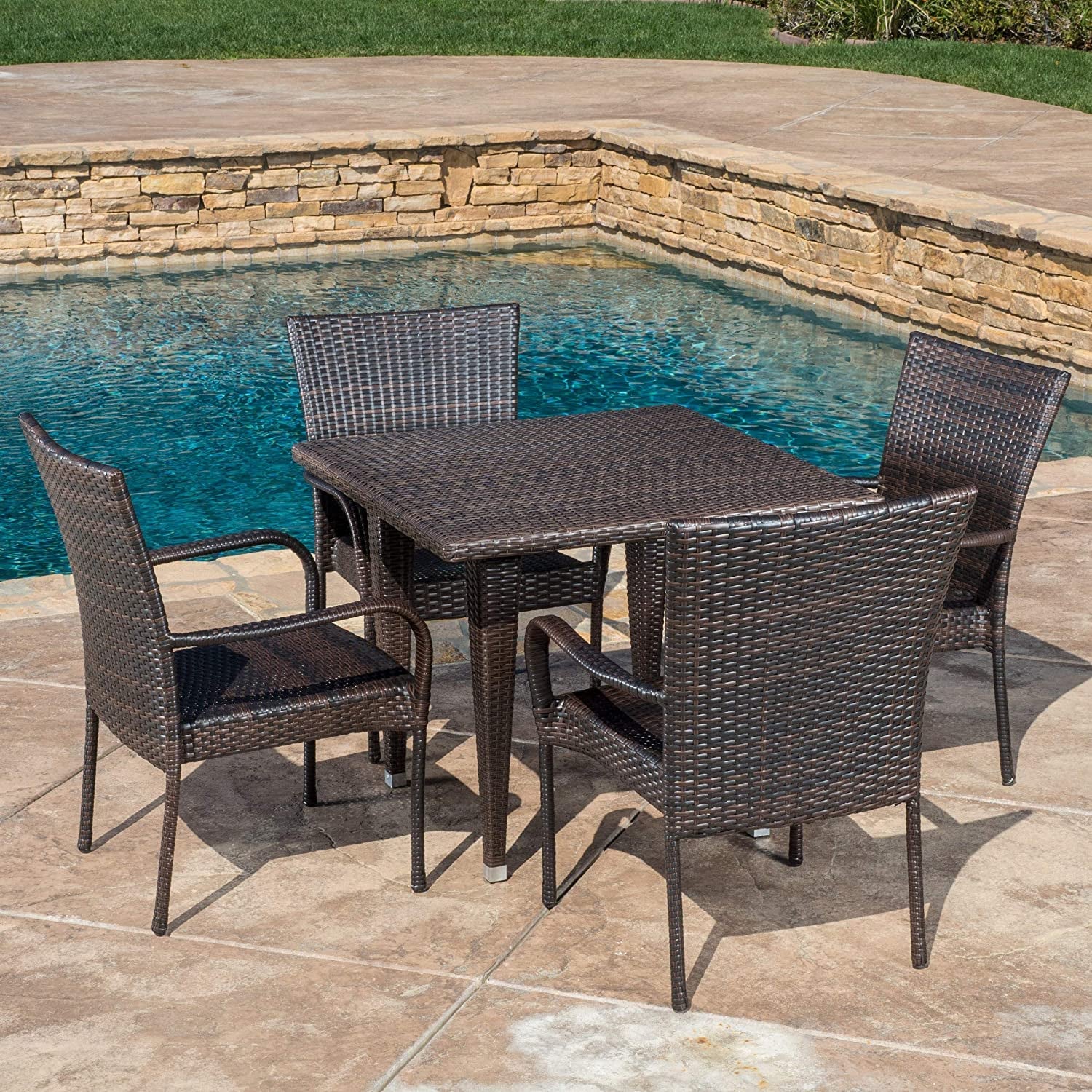 Outdoor All-Weather Resistant Rattan Wicker 5-Piece Dining Set (Dark Brown) - Image 7