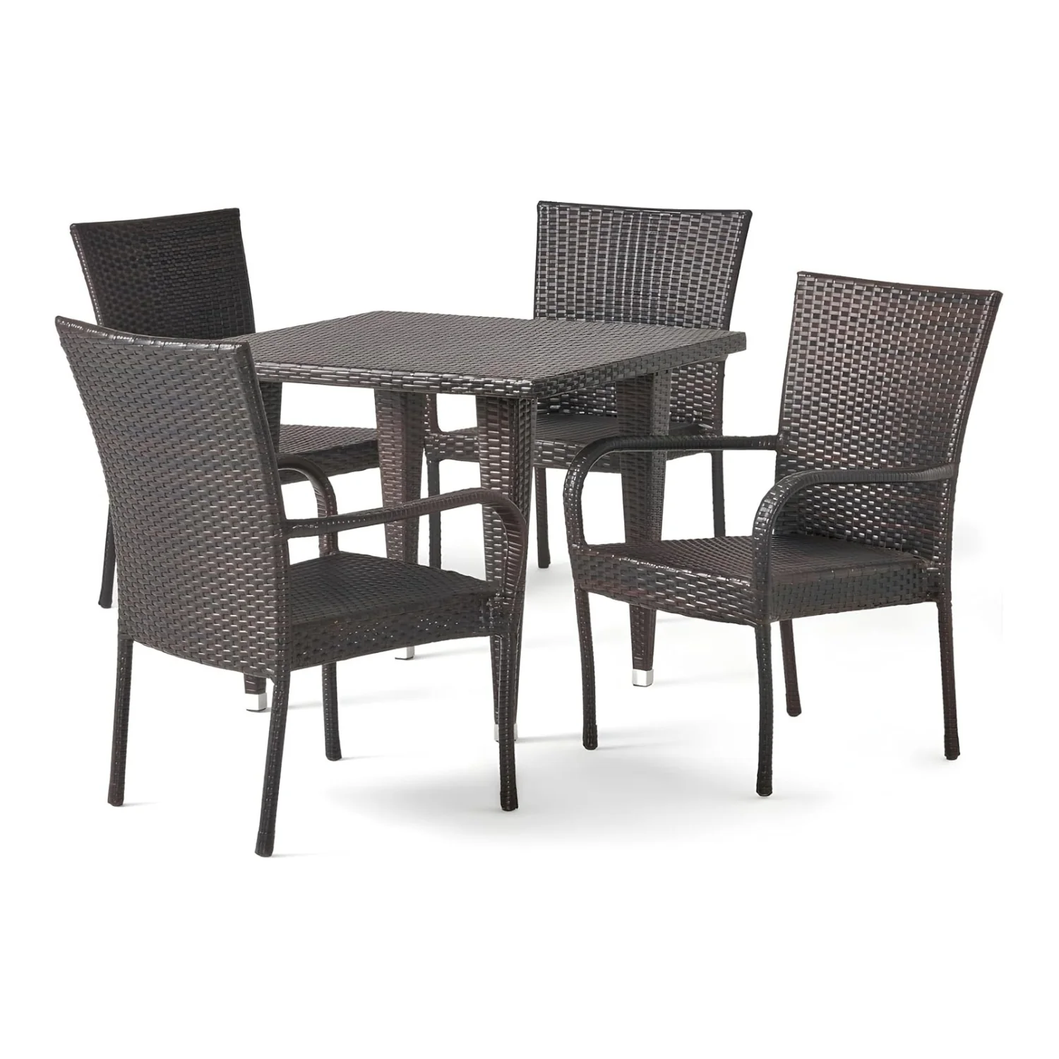 Outdoor All-Weather Resistant Rattan Wicker 5-Piece Dining Set (Dark Brown) - Image 9