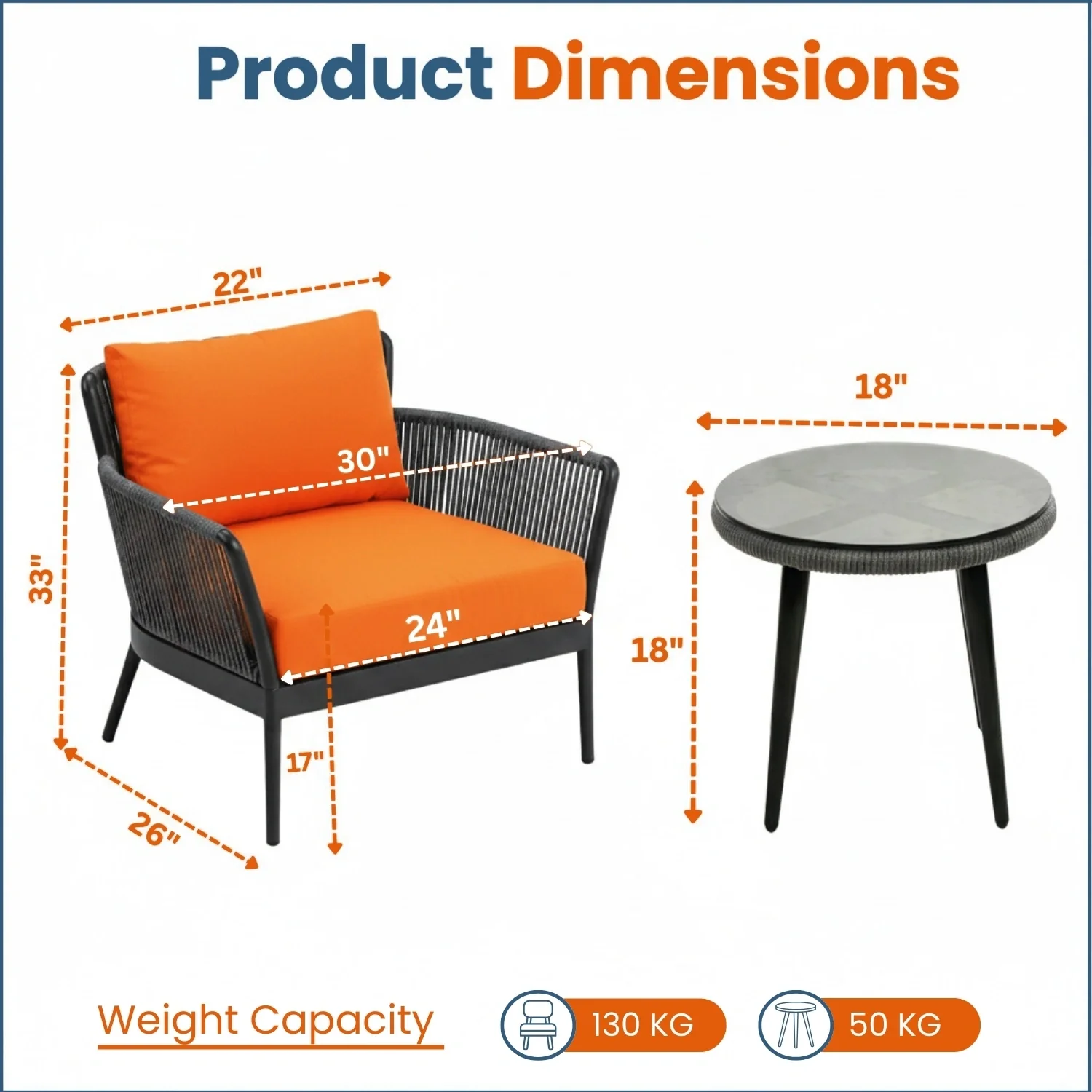 Outdoor 3 Piece All-Weather Rope Patio Set - Image 3