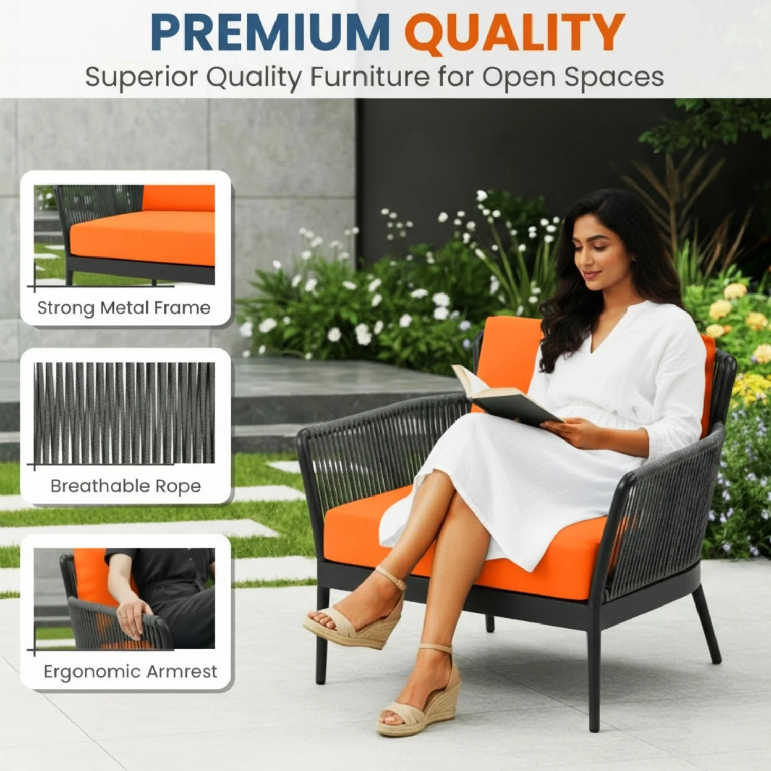 Outdoor 3 Piece All-Weather Rope Patio Set - Image 5
