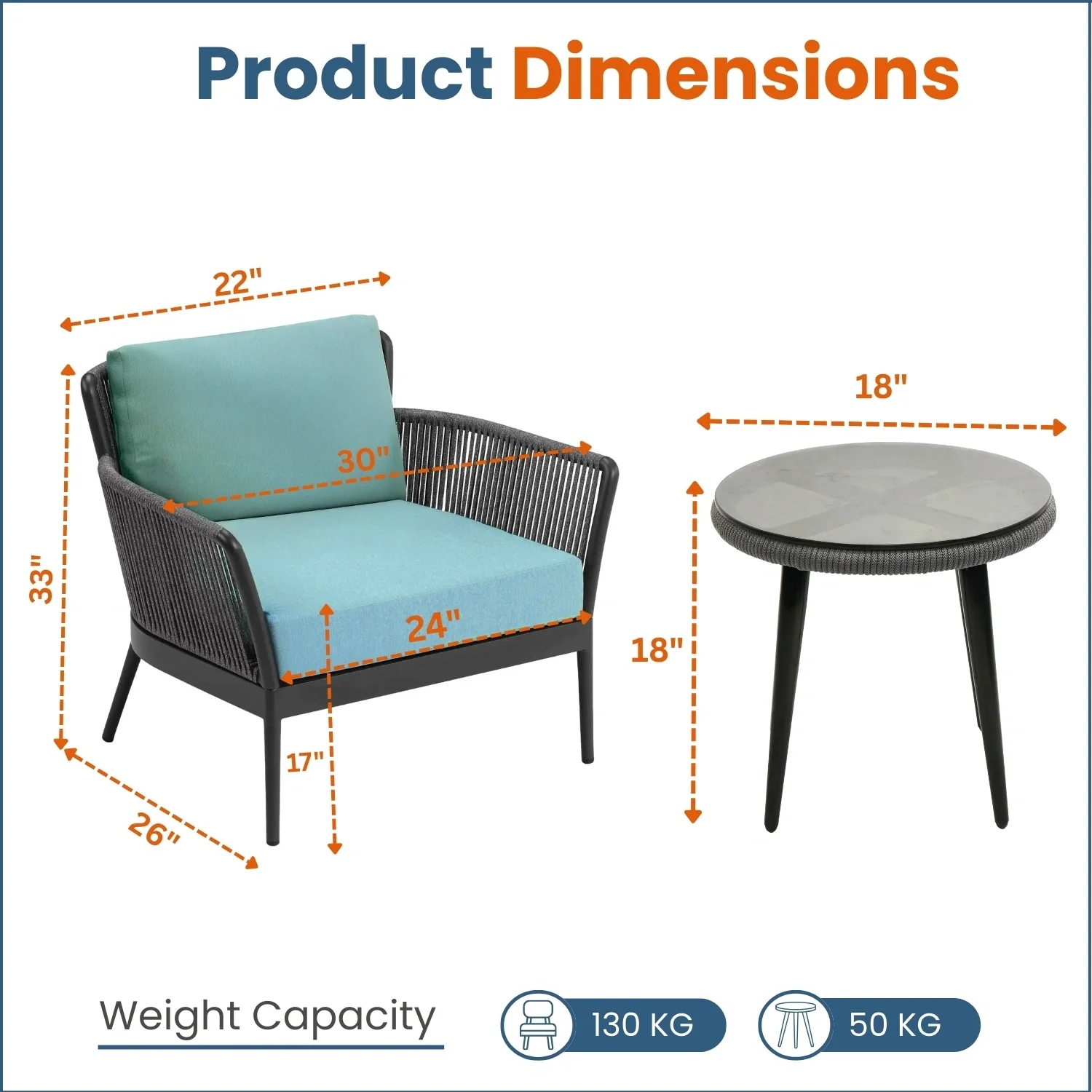 Outdoor 3 Piece All-Weather Rope Patio Set - Image 3