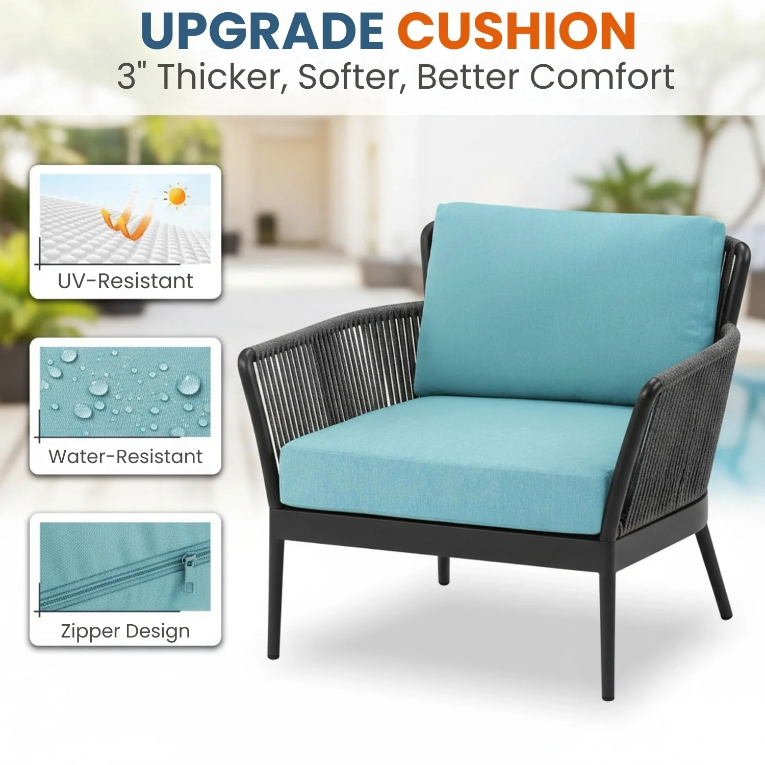 Outdoor 3 Piece All-Weather Rope Patio Set - Image 4