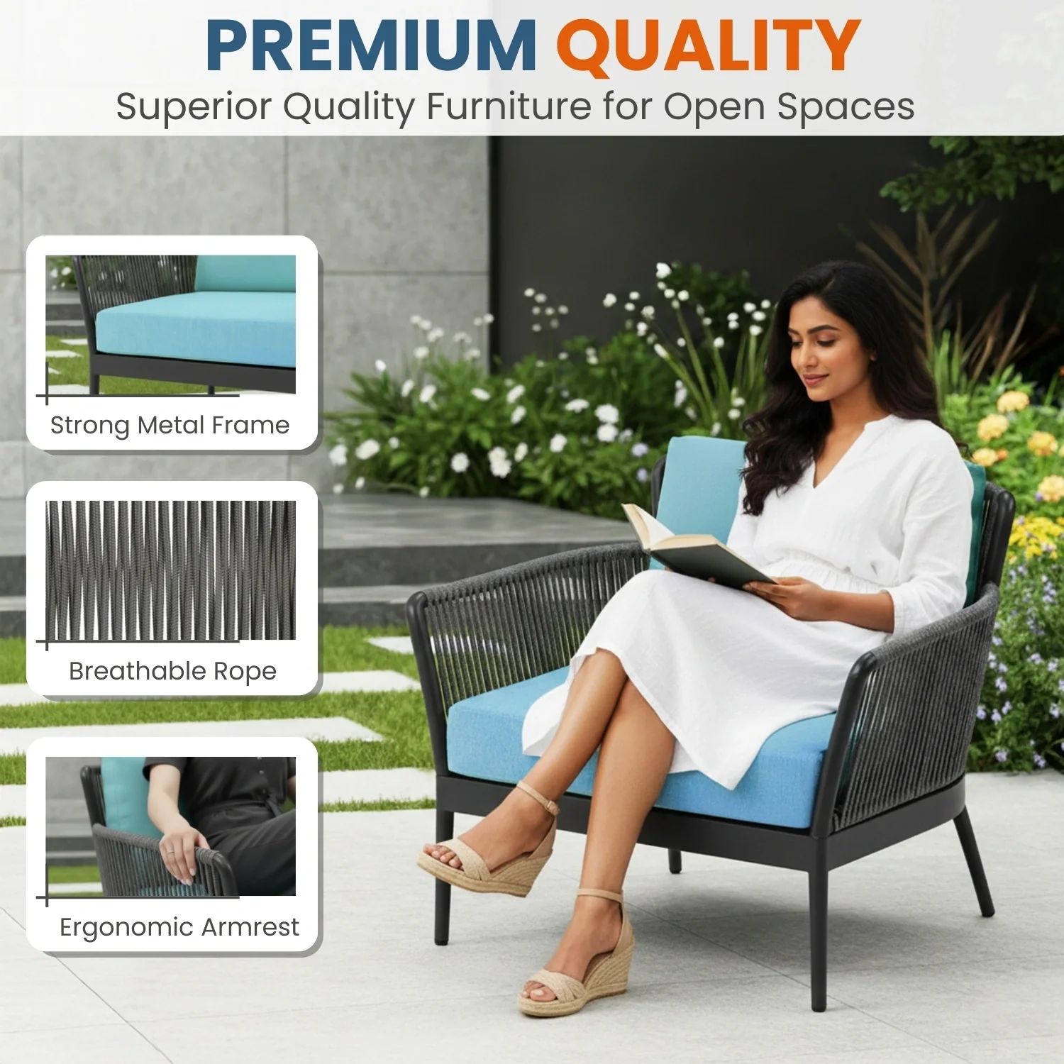 Outdoor 3 Piece All-Weather Rope Patio Set - Image 5