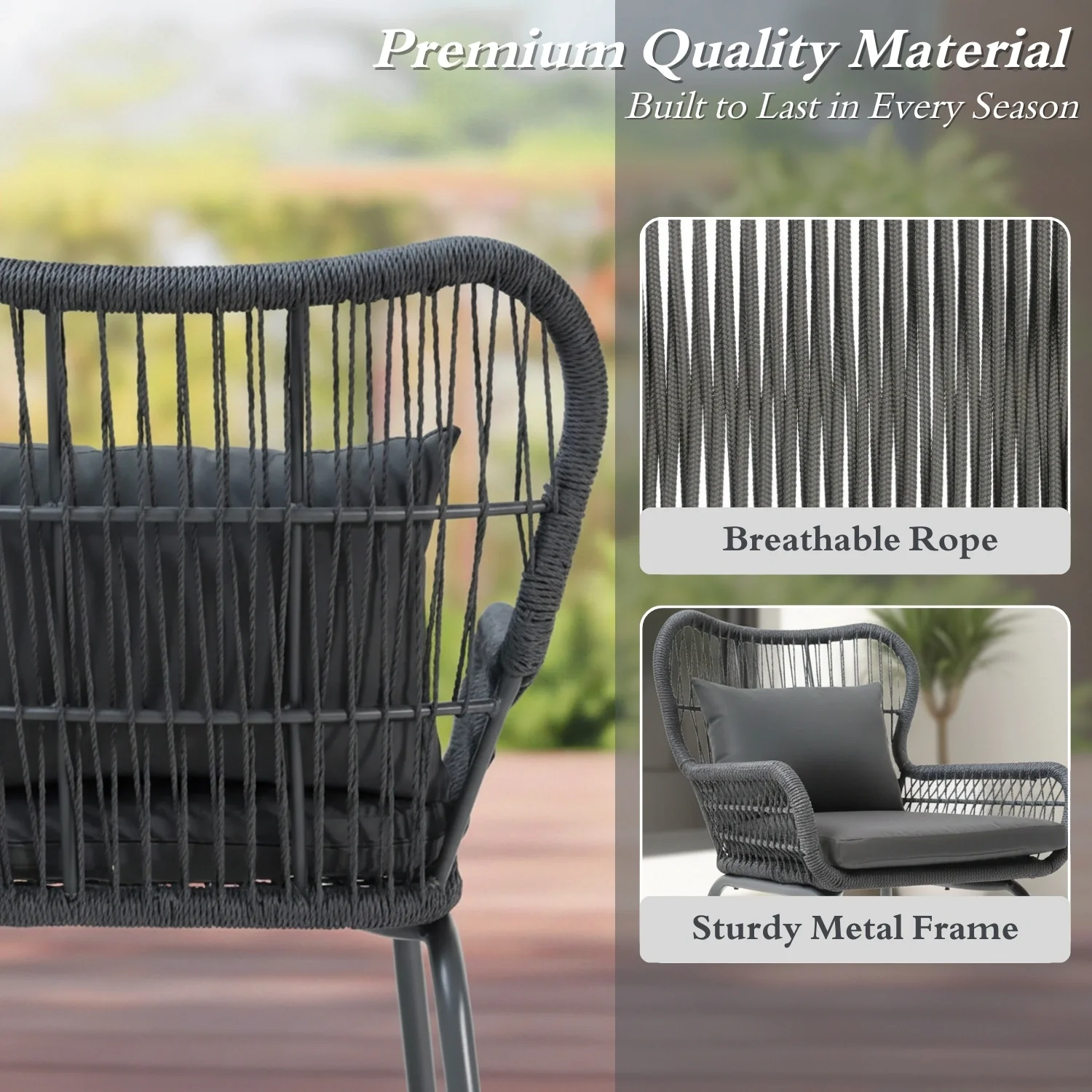 Outdoor Patio Garden 3 Piece All Weather Resistant Furniture Set - Image 4