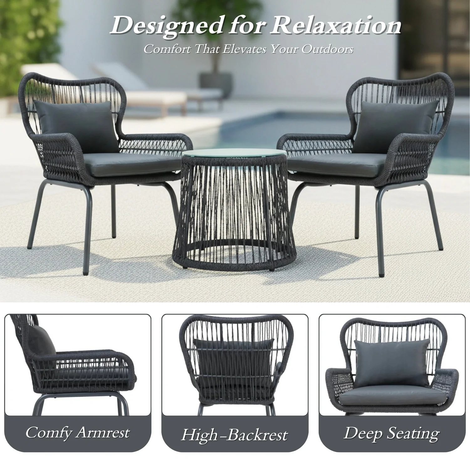 Outdoor Patio Garden 3 Piece All Weather Resistant Furniture Set - Image 5
