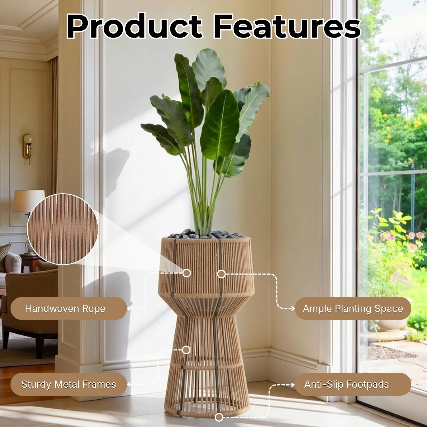 Devoko Outdoor Rope Planter Stand Set (Beige) - Image 3