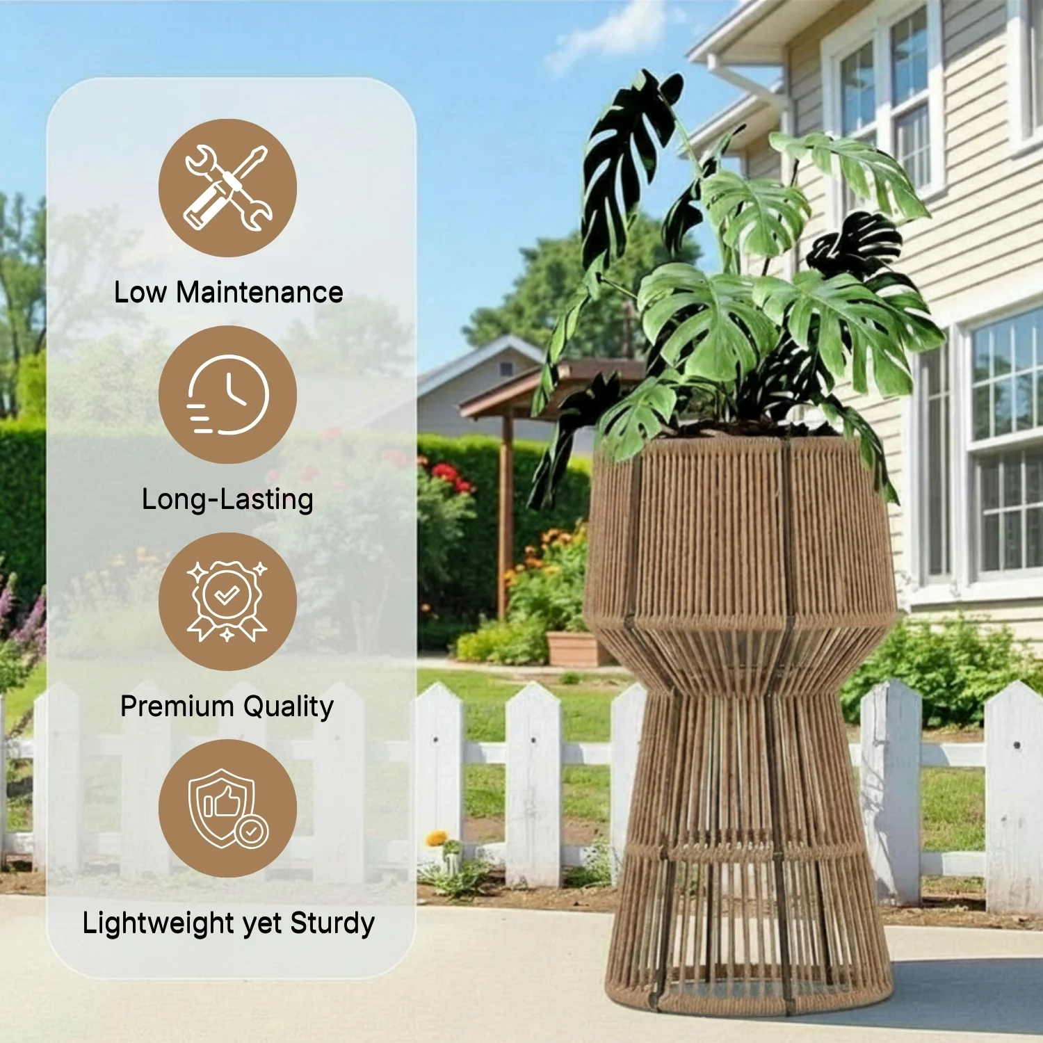 Devoko Outdoor Rope Planter Stand Set (Beige) - Image 4