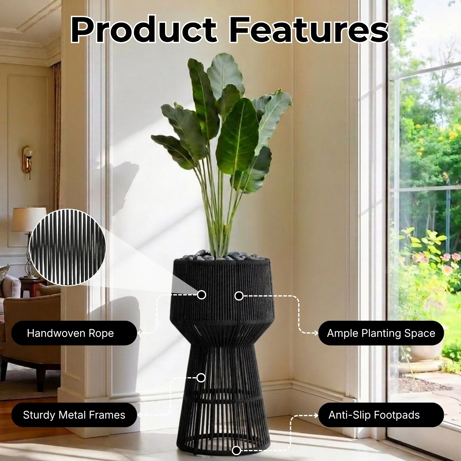 Devoko Outdoor Rope Planter Stand Set (Black) - Image 3