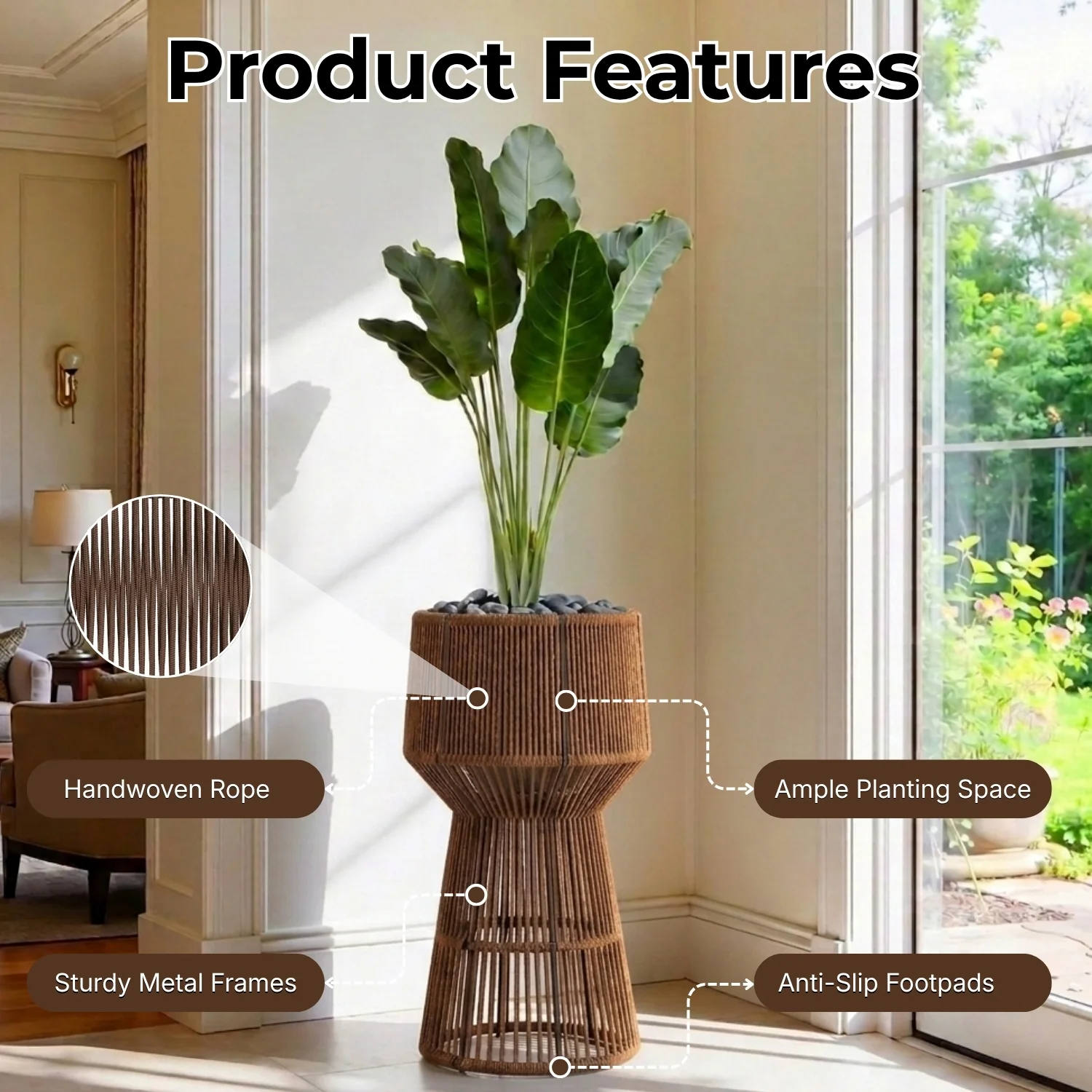 Devoko Outdoor Rope Planter Stand Set (Brown) - Image 3