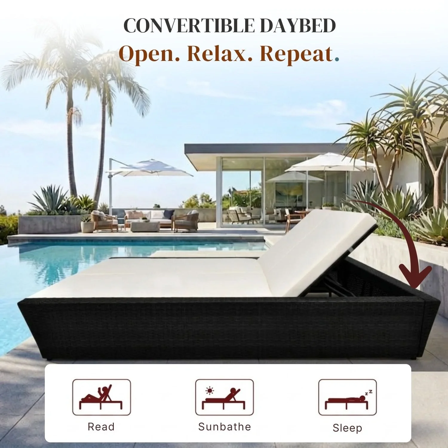 Outdoor Wicker Patio Double Seater Recliner Daybed - Image 6