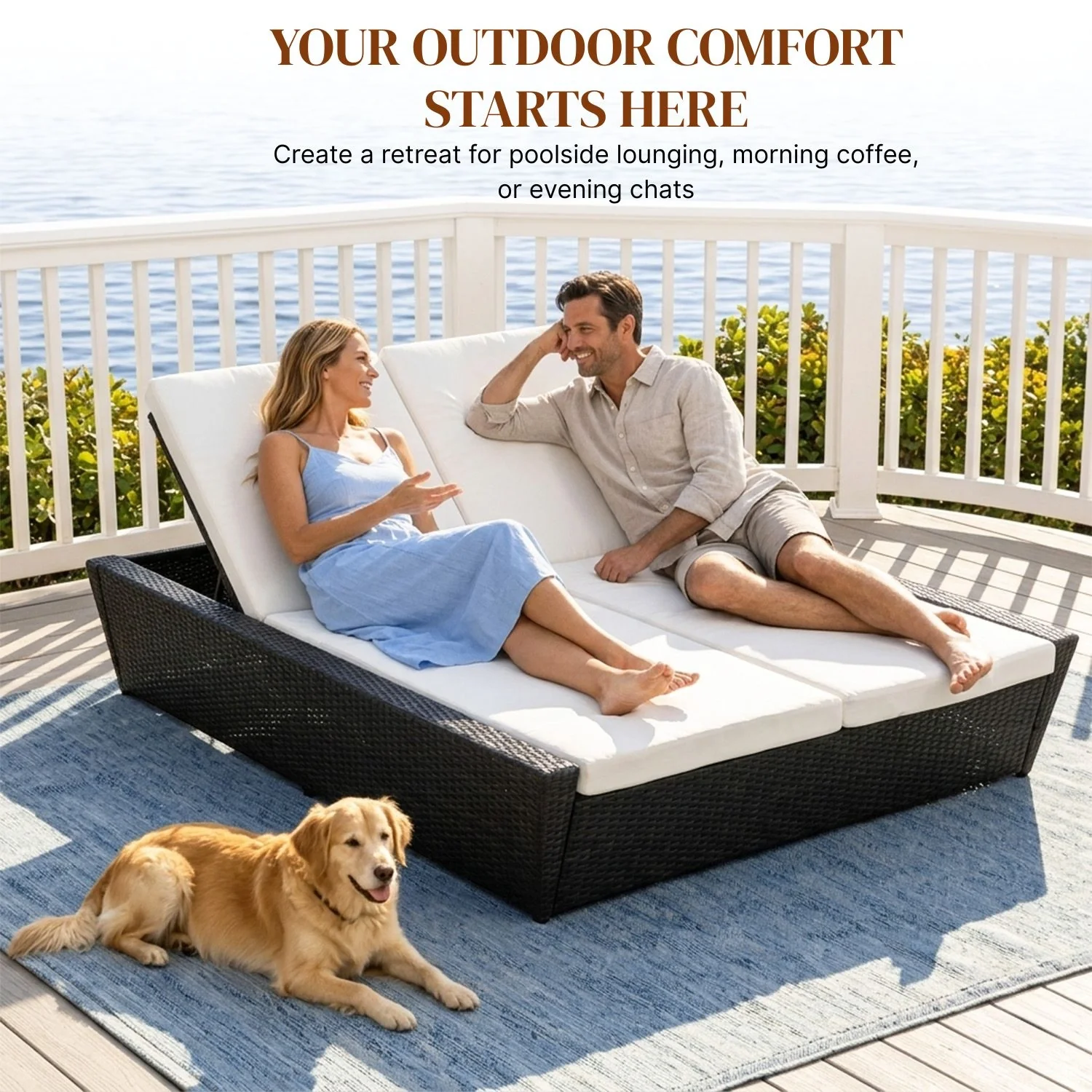 Outdoor Wicker Patio Double Seater Recliner Daybed - Image 7