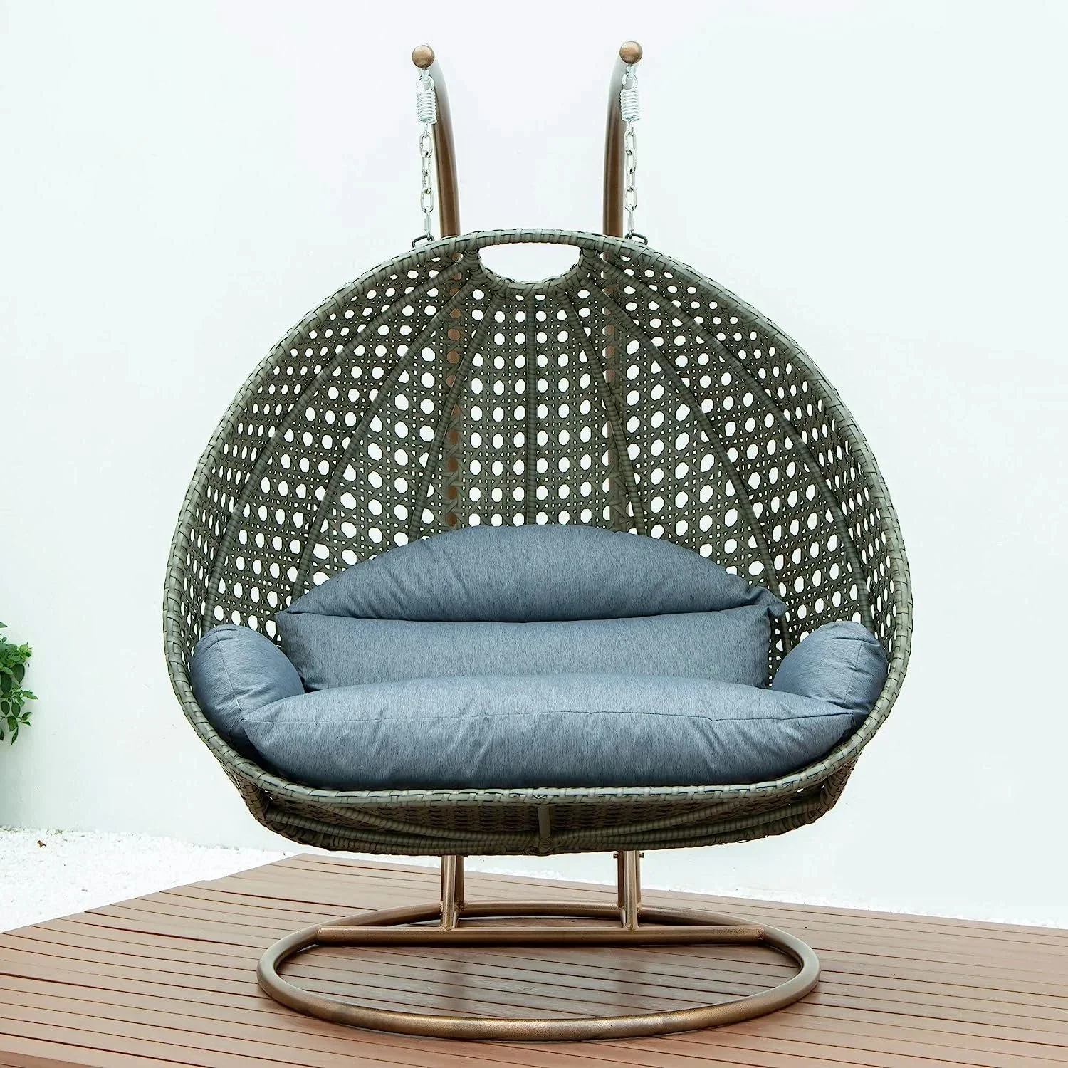 Double Seater Hanging Swing Chair (Dark Brown/Dark Grey) - Image 7