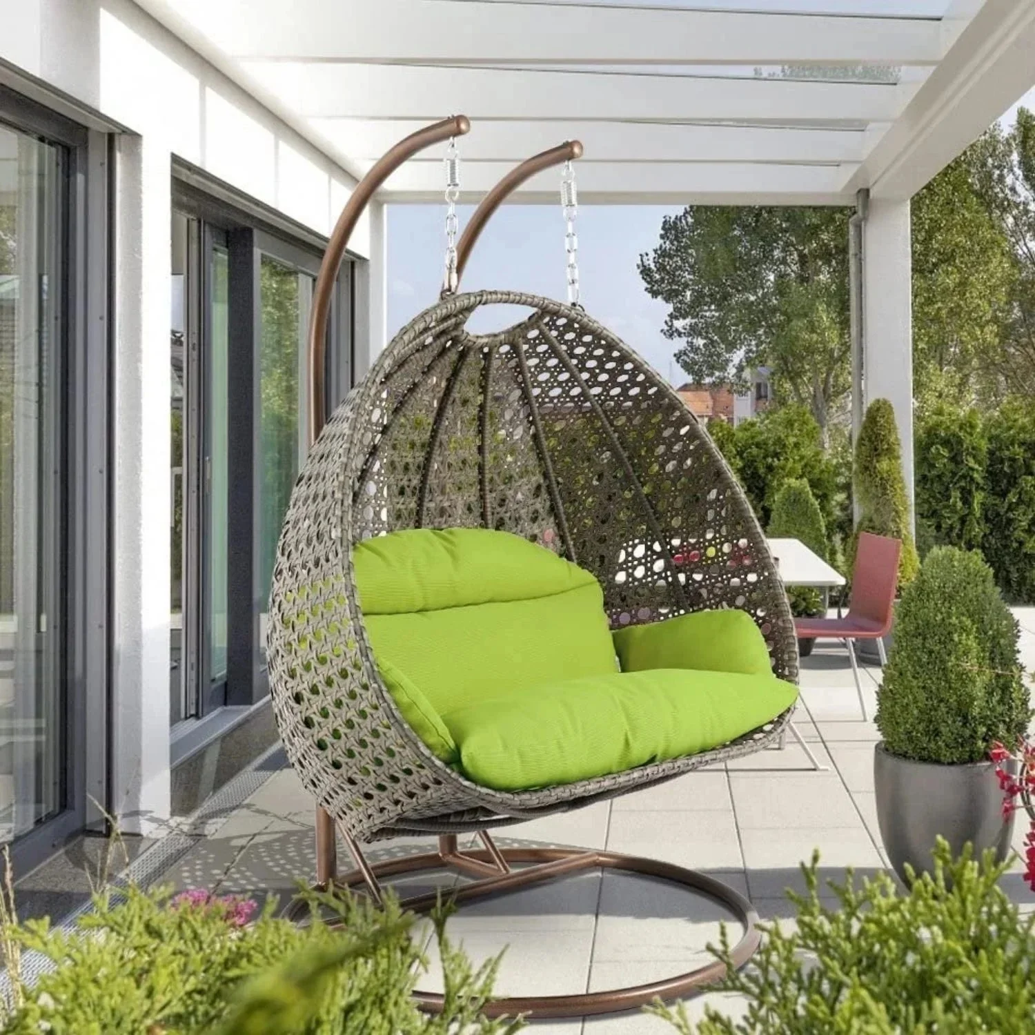 Double Seater Hanging Swing Chair (Dark Brown/Green)