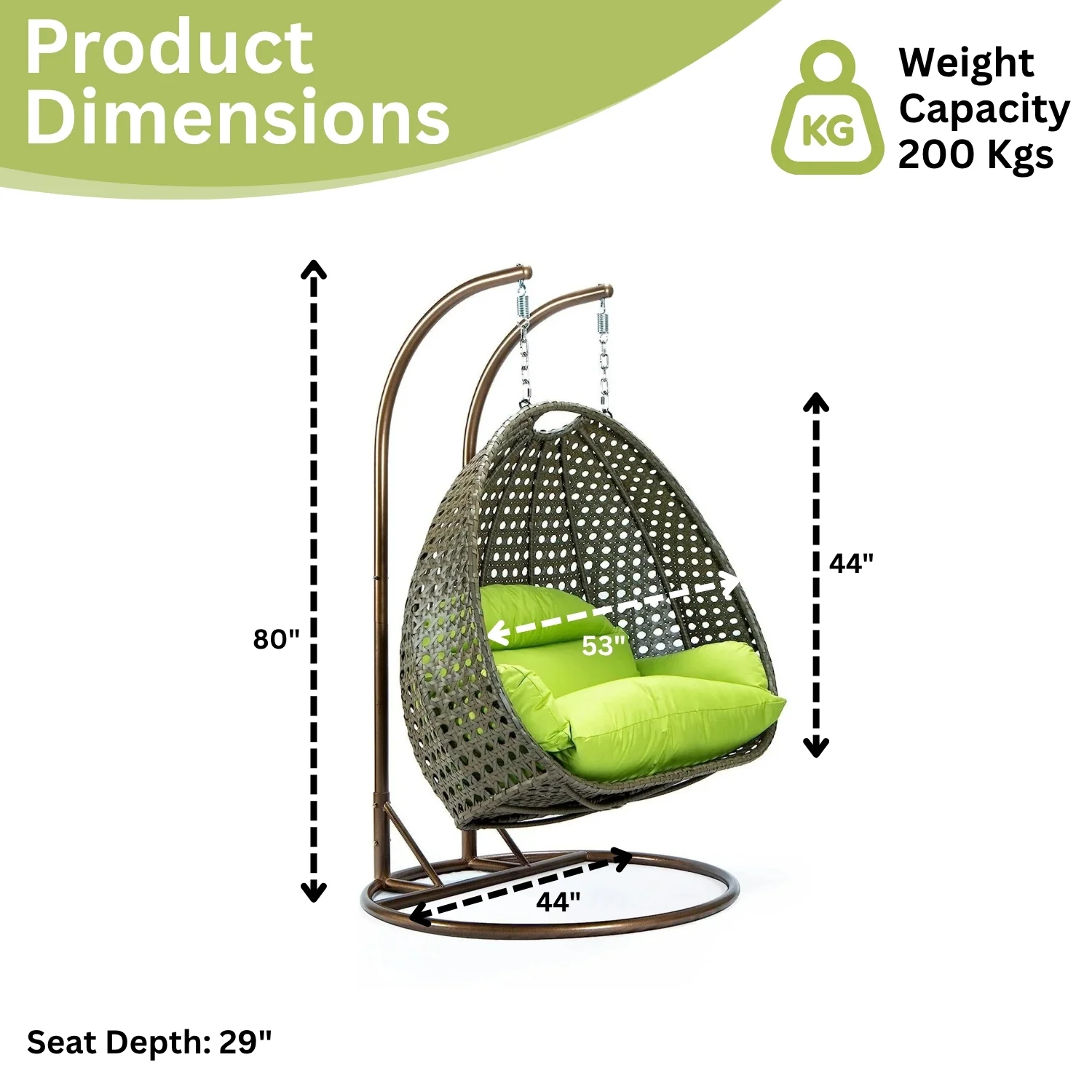 Double Seater Hanging Swing Chair (Dark Brown/Green) - Image 2
