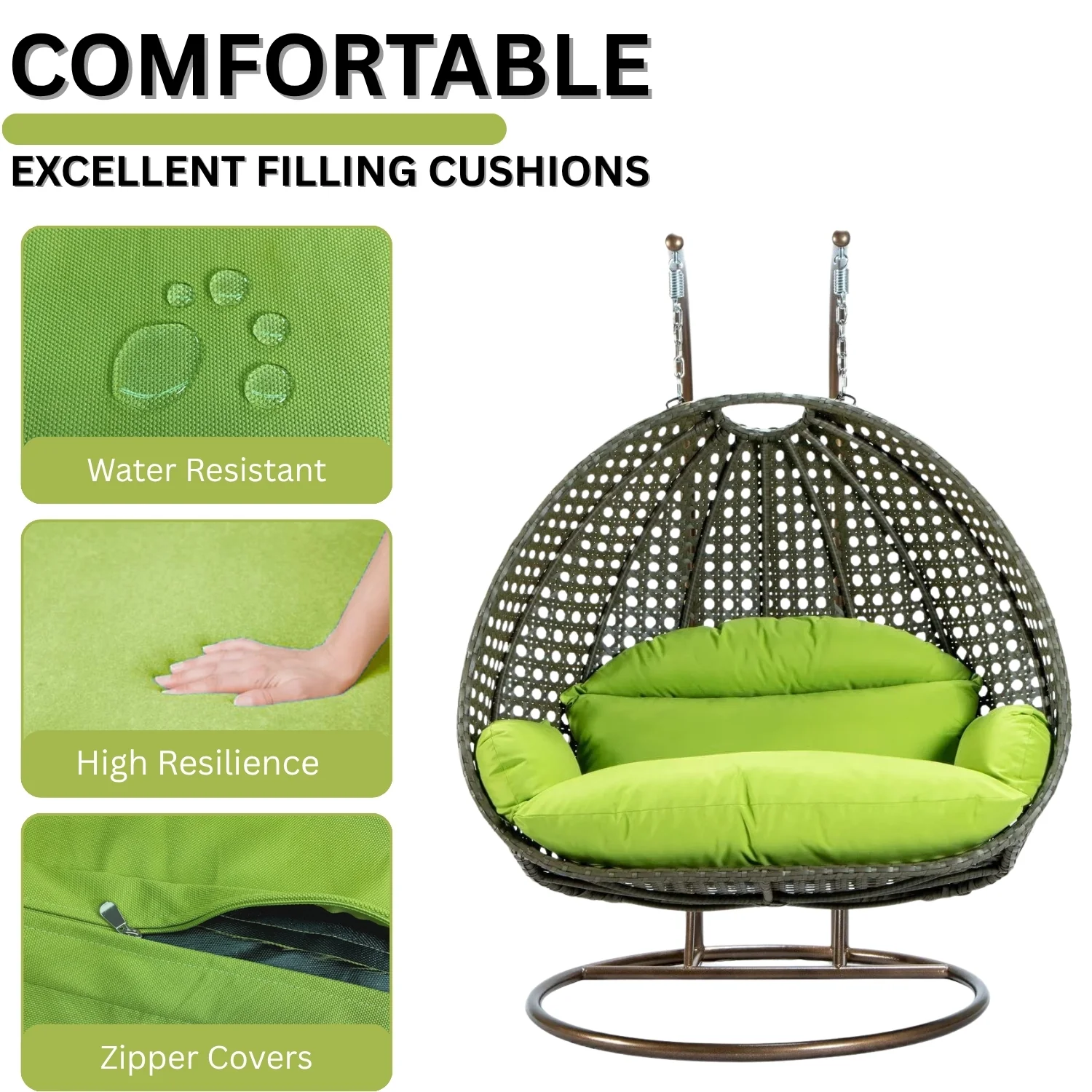 Double Seater Hanging Swing Chair (Dark Brown/Green) - Image 6