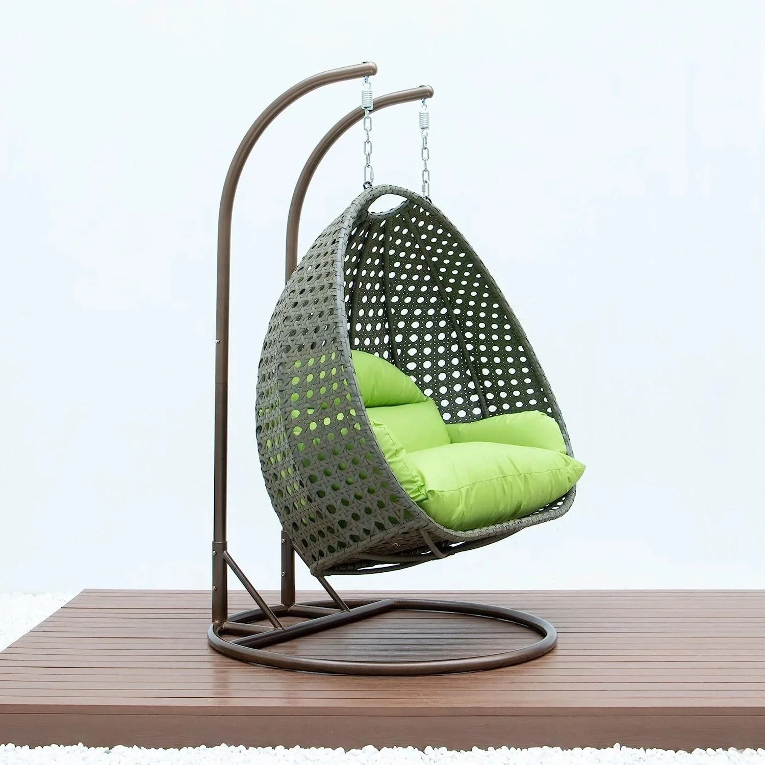 Double Seater Hanging Swing Chair (Dark Brown/Green) - Image 7