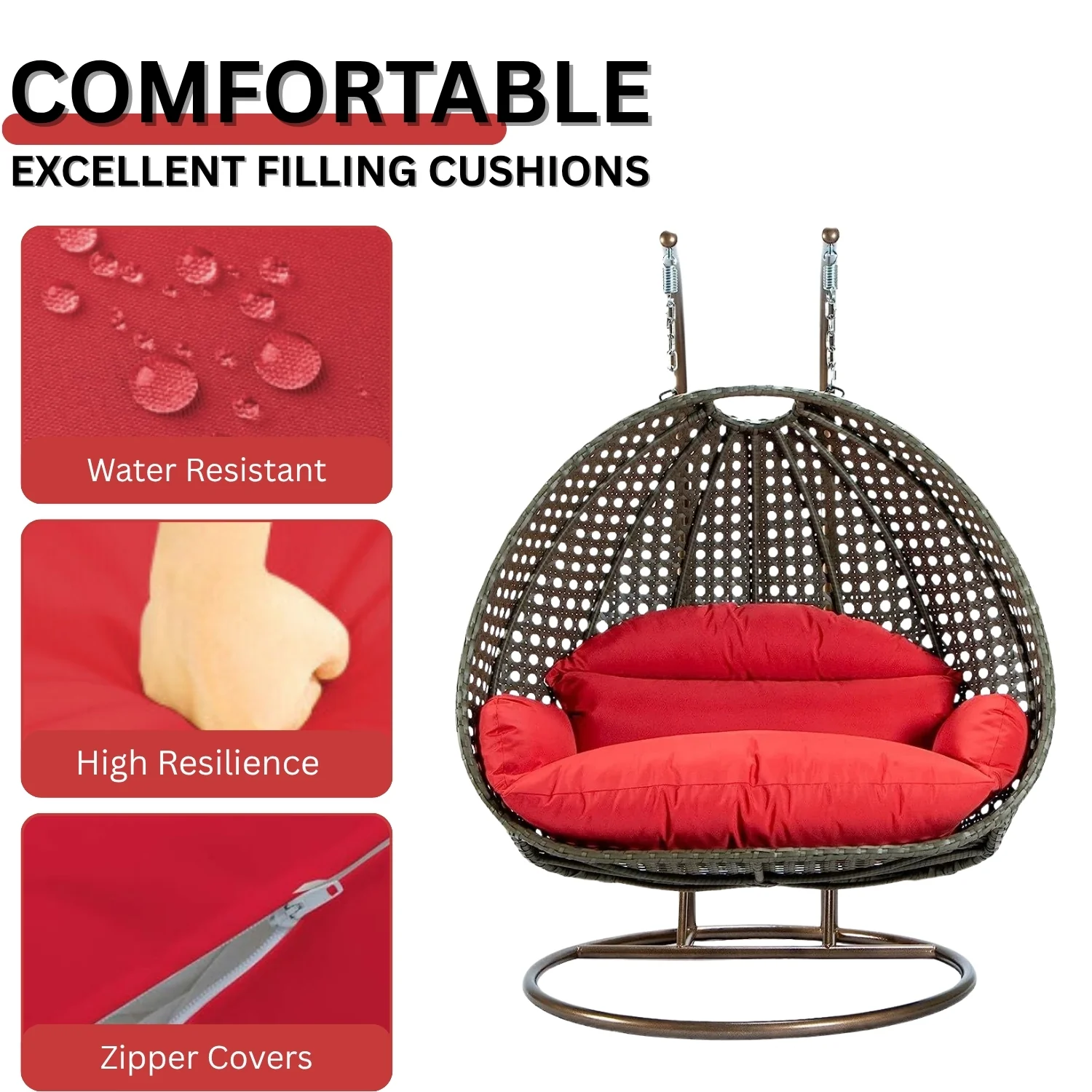 Double Seater Hanging Swing Chair (Dark Brown/Red) - Image 6