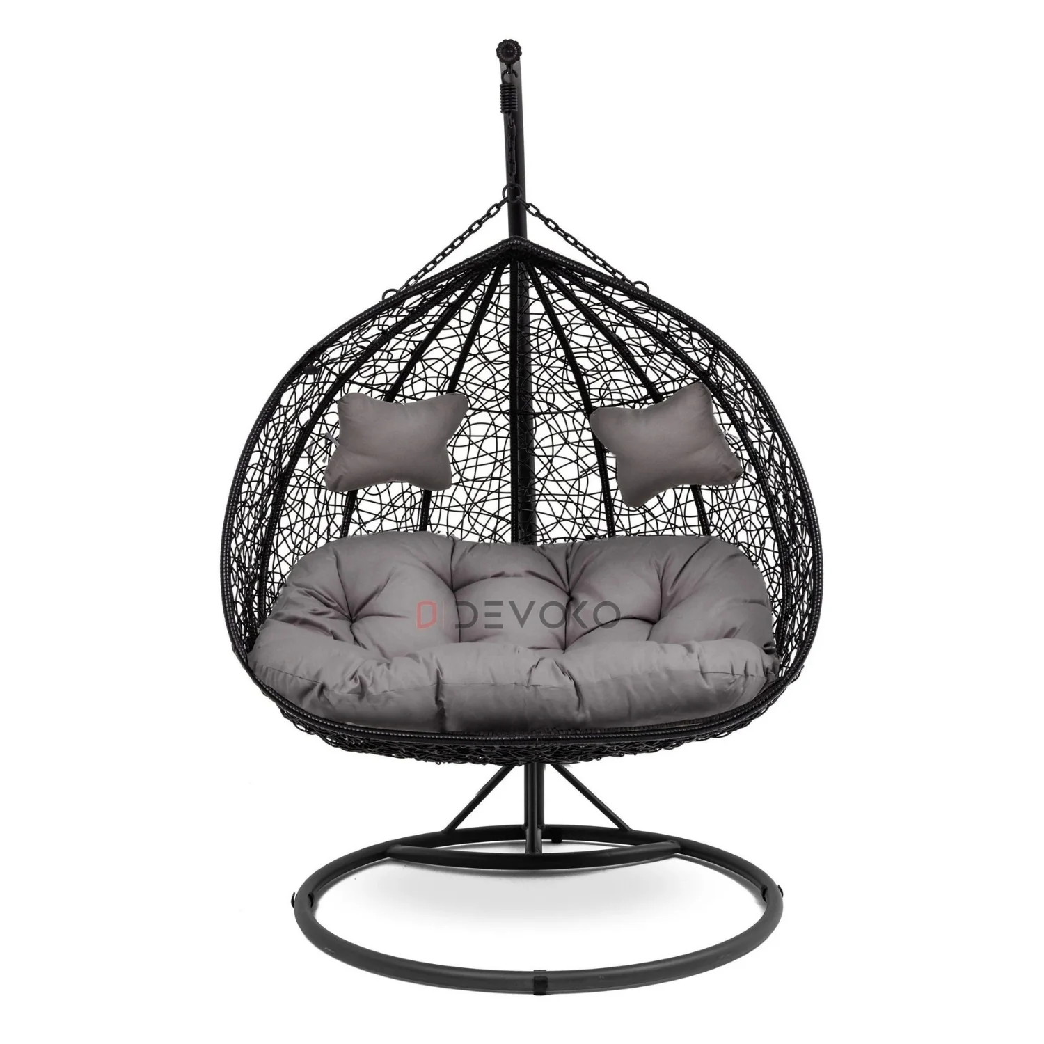 Double Seater Rattan & Wicker Swing (Black & Grey) - Image 7