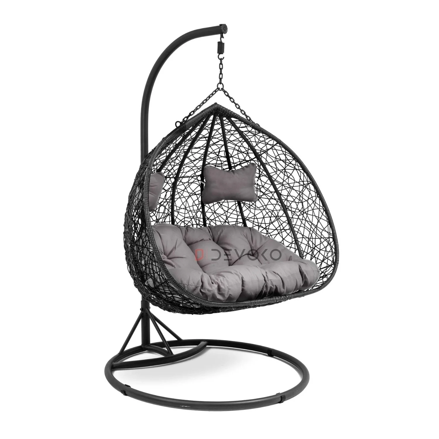Double Seater Rattan & Wicker Swing (Black & Grey) - Image 8