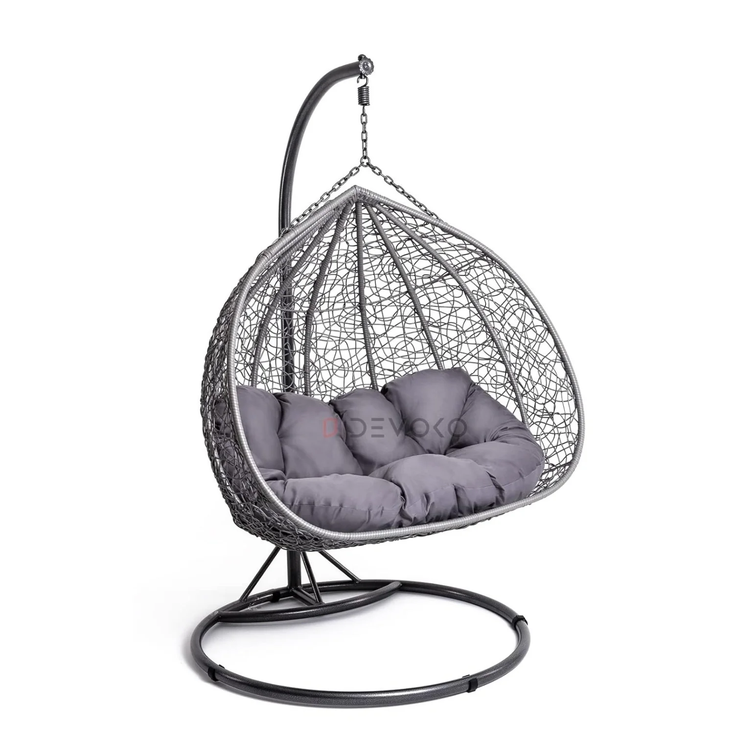 Double Seater Rattan & Wicker Swing (Grey) - Image 7