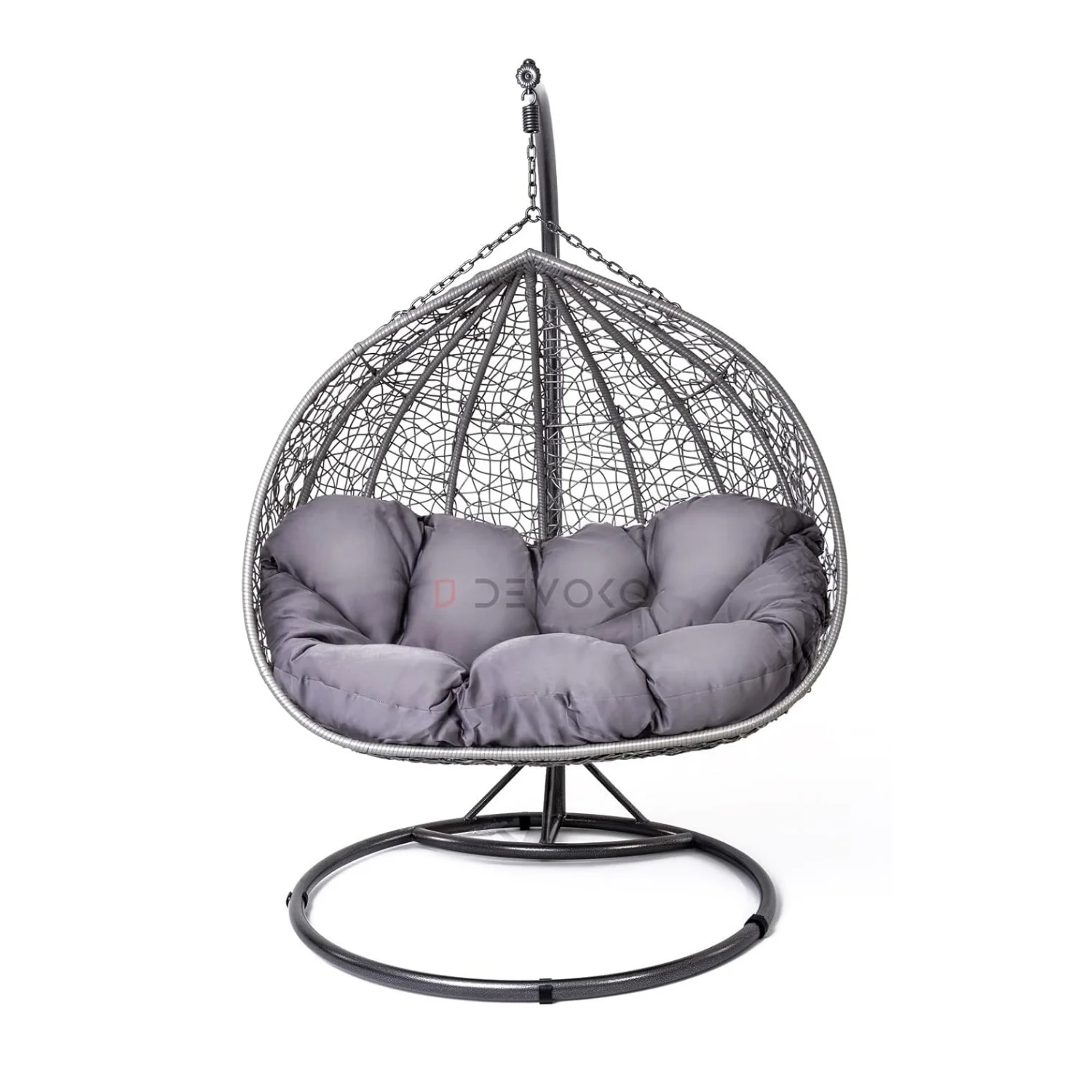 Double Seater Rattan & Wicker Swing (Grey) - Image 8