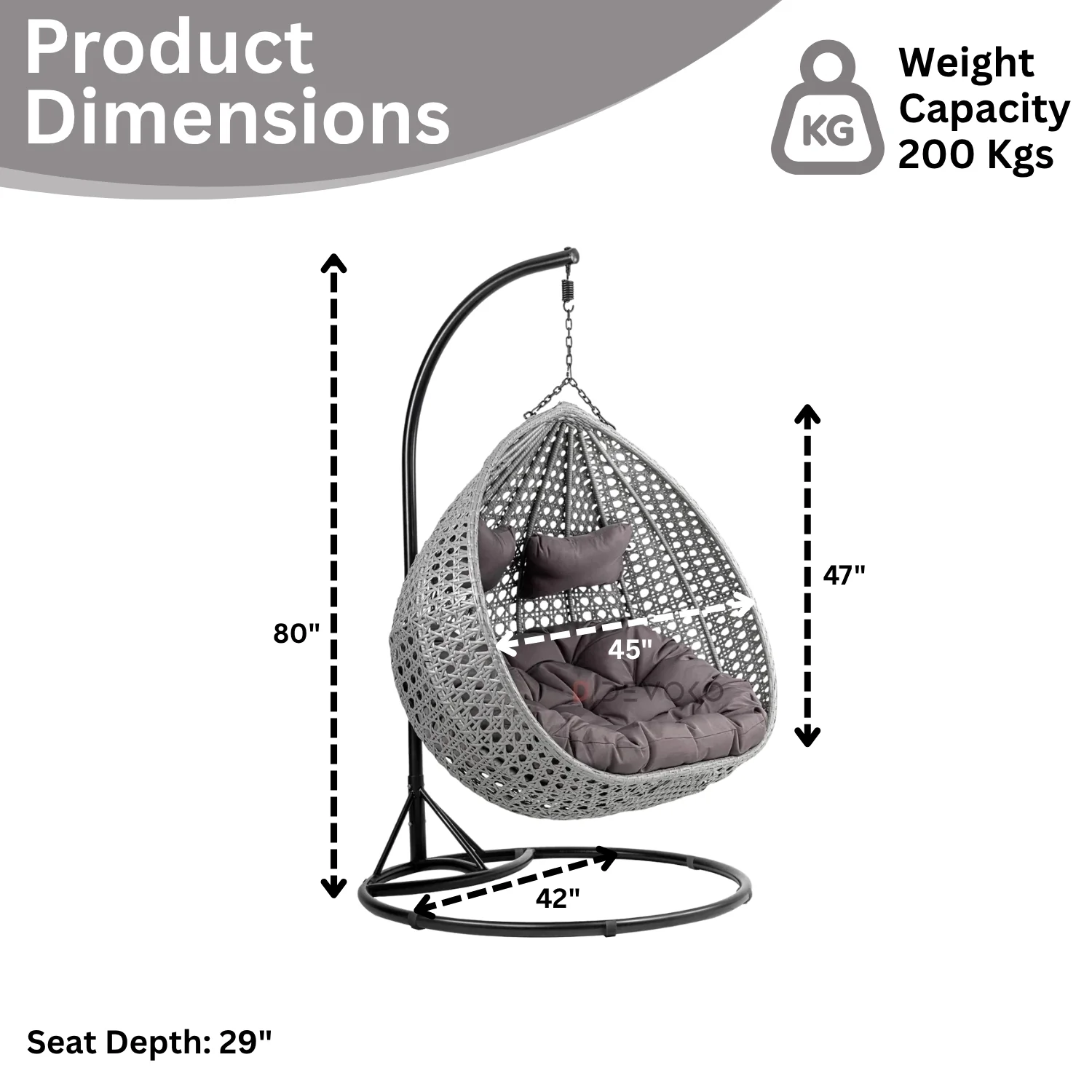 Double Seater Rattan & Wicker Swing (Grey) - Image 2