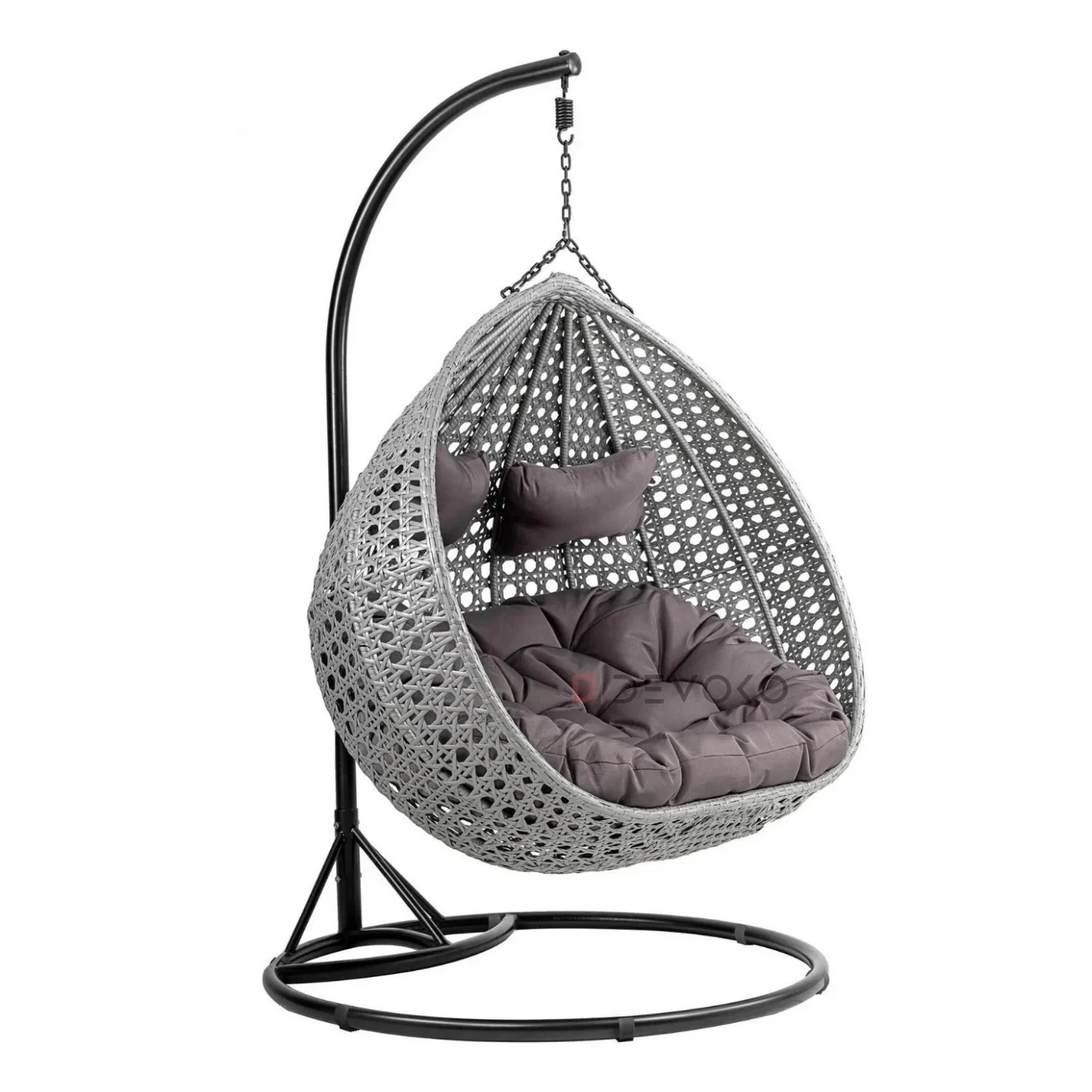Double Seater Rattan & Wicker Swing (Grey) - Image 9