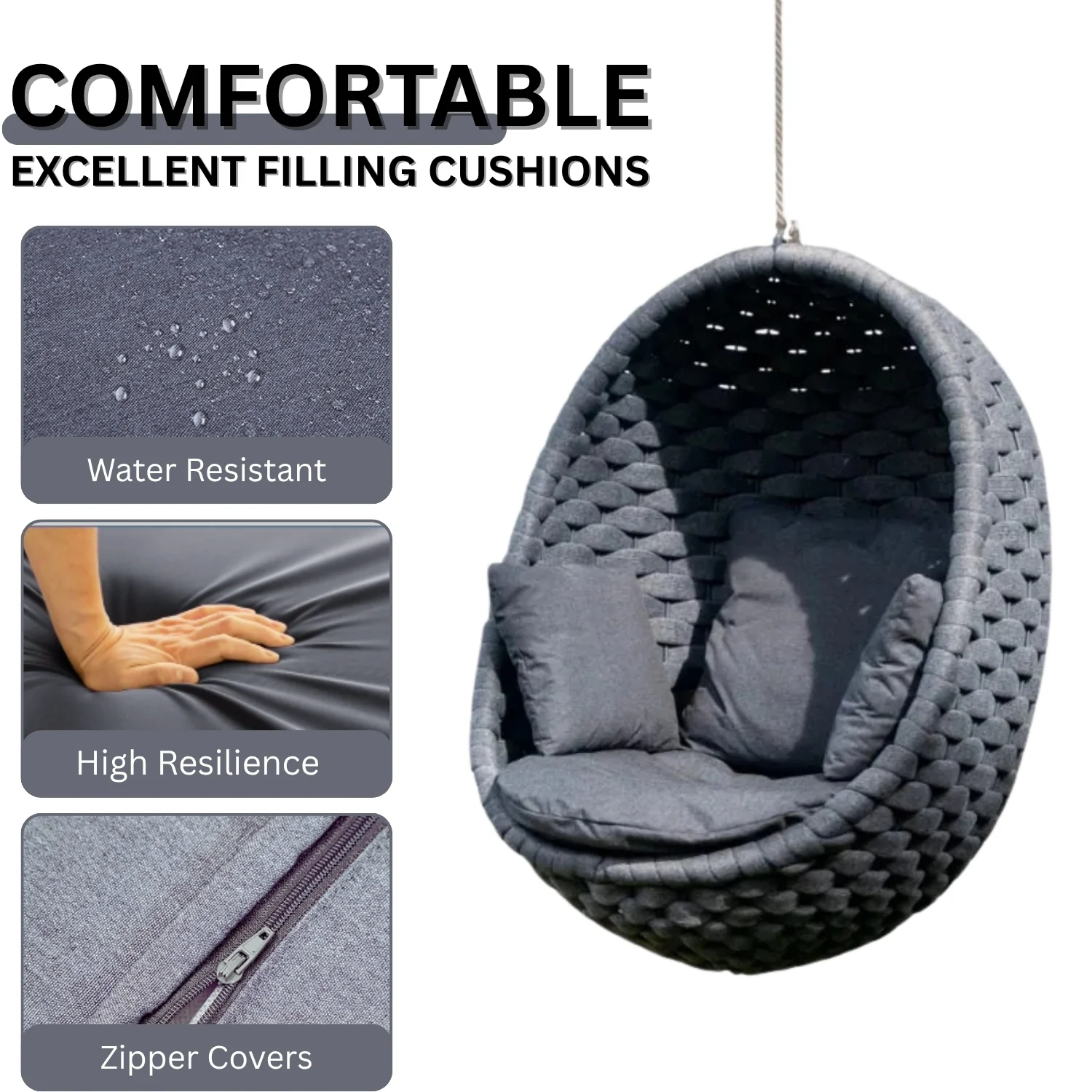 Grey Rope Hanging Egg Swing Chair - Image 5