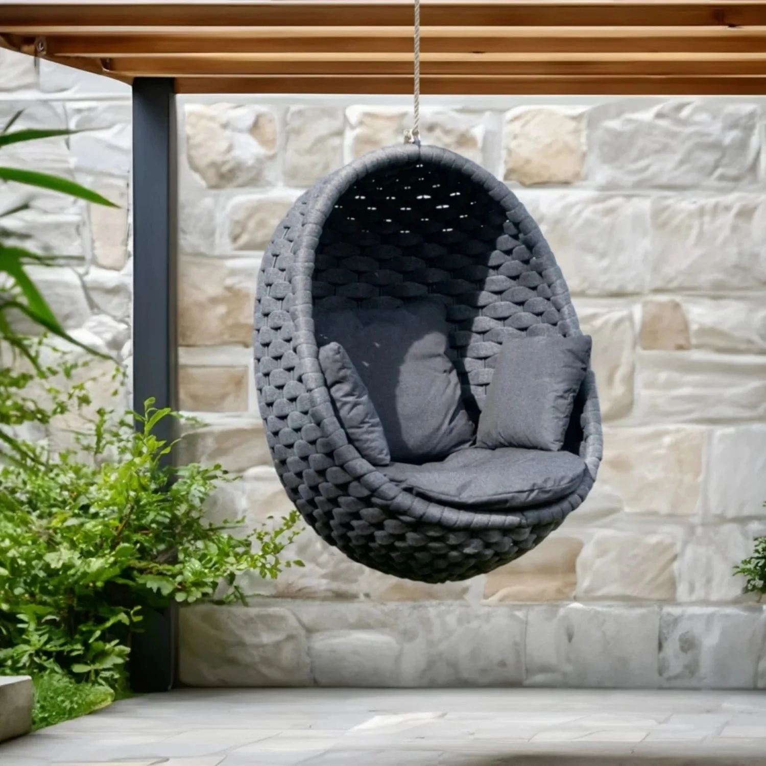 Grey Rope Hanging Egg Swing Chair - Image 6