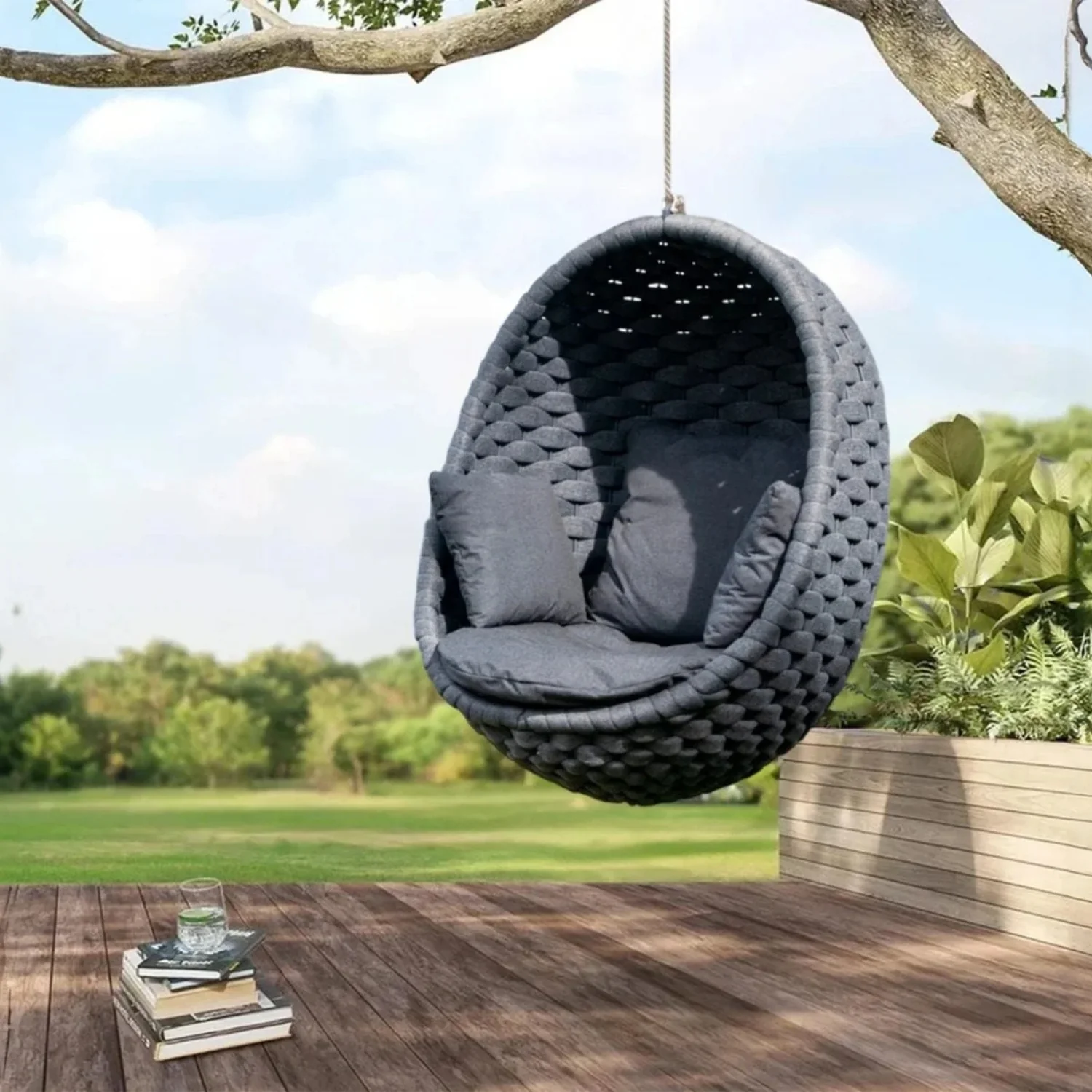 Grey Rope Hanging Egg Swing Chair - Image 7