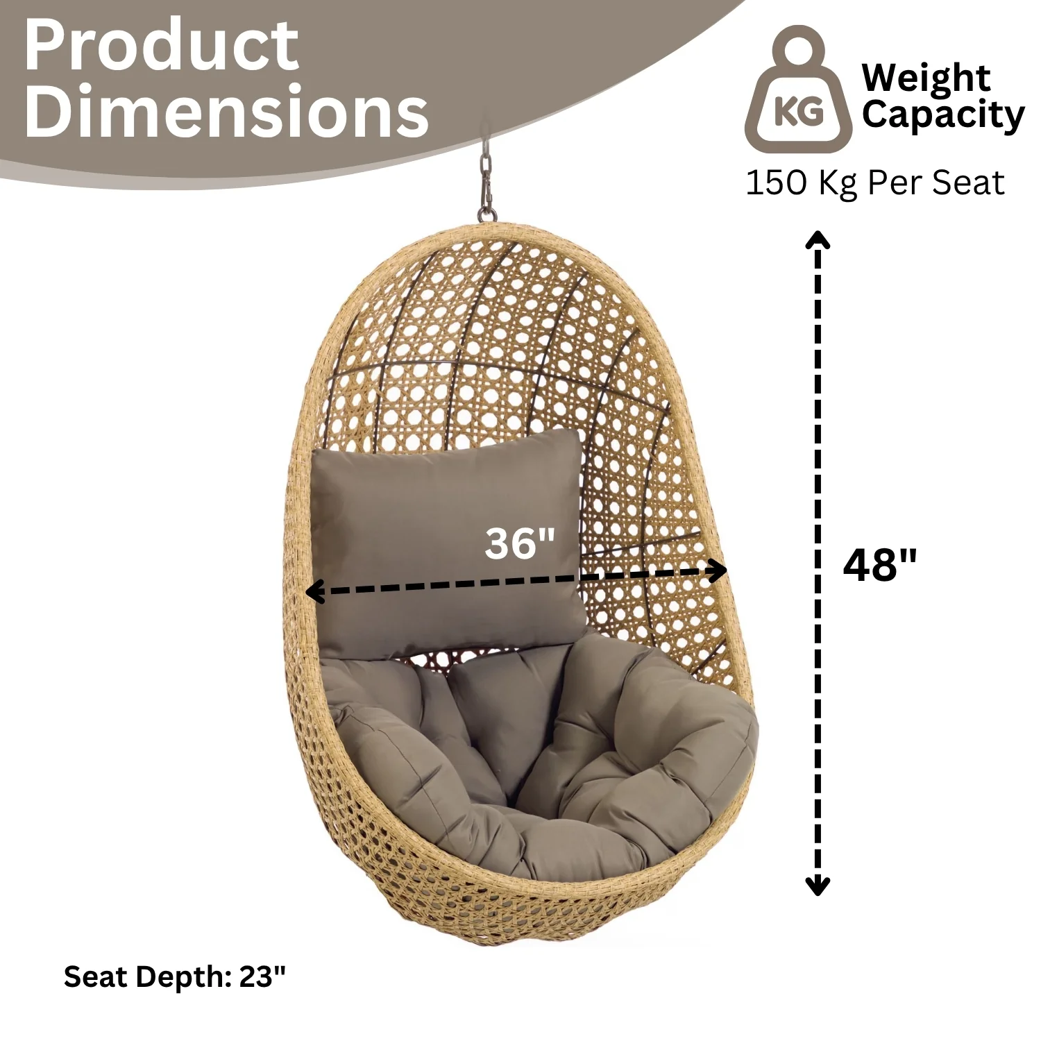 Hanging Egg Swing Chair (Beige and Dark Grey) - Image 2